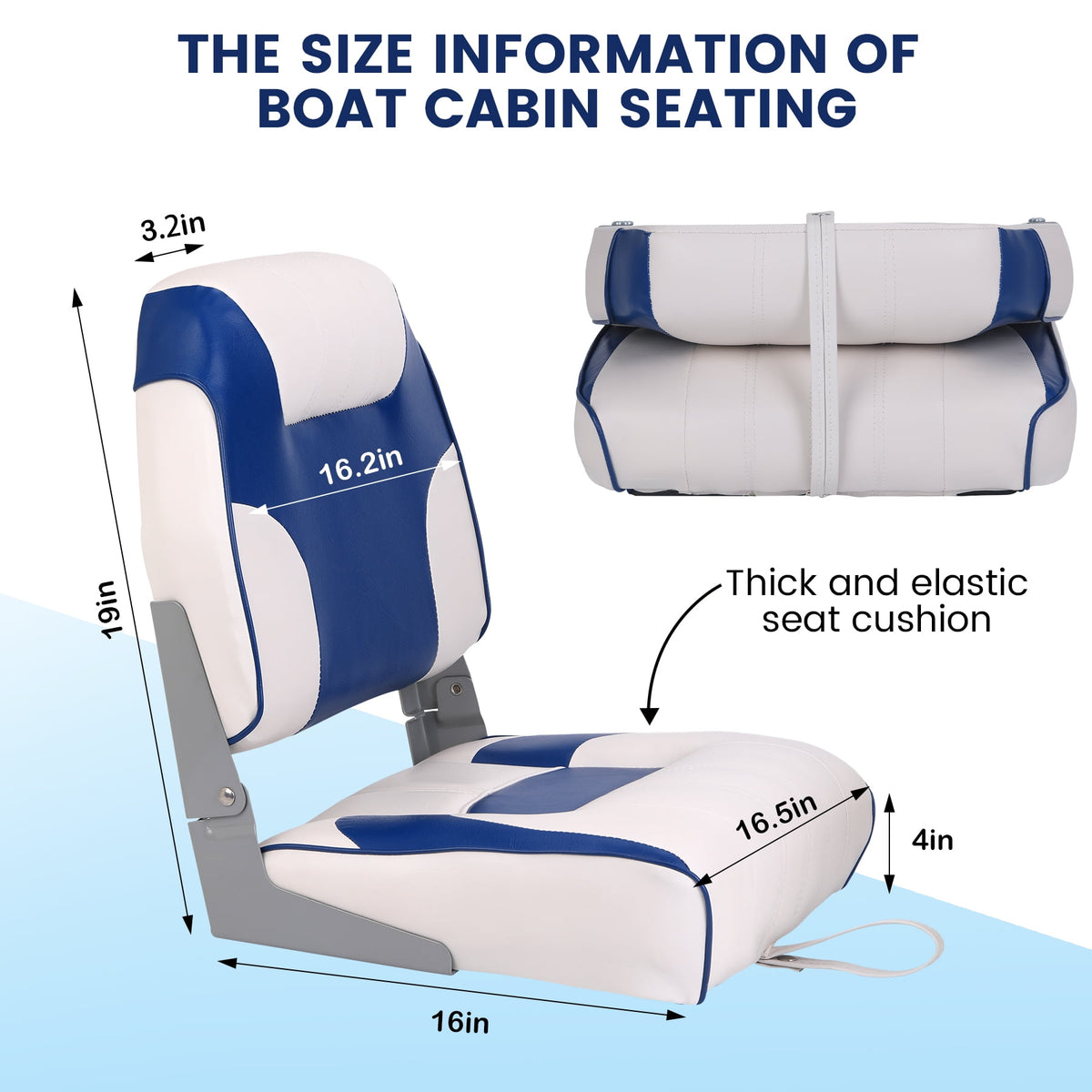 Garvee Low Back Folding Boat Seats, Marine Captain Chairs, 2 Count, Blue & White