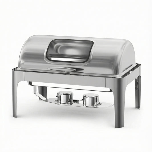 Garvee Chafing Dishes for Buffet 9 QT, with Roll Top & Glass Window, Full Size, Silver