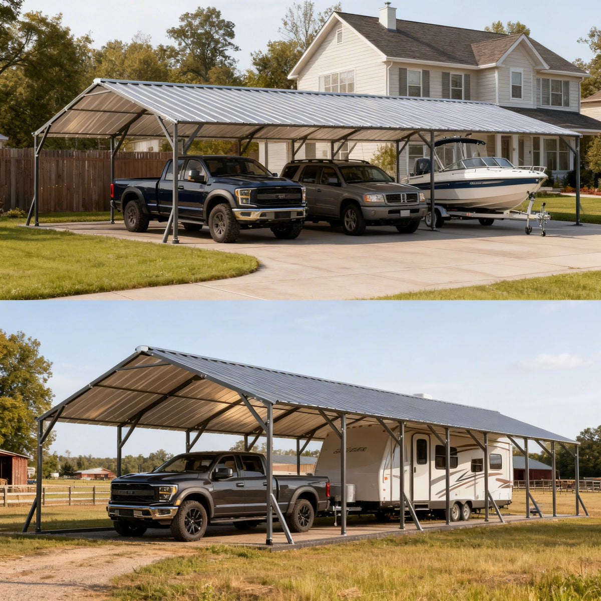 Riedhoff Metal Carport with Vertical Roof, Heavy Duty Steel, Gray