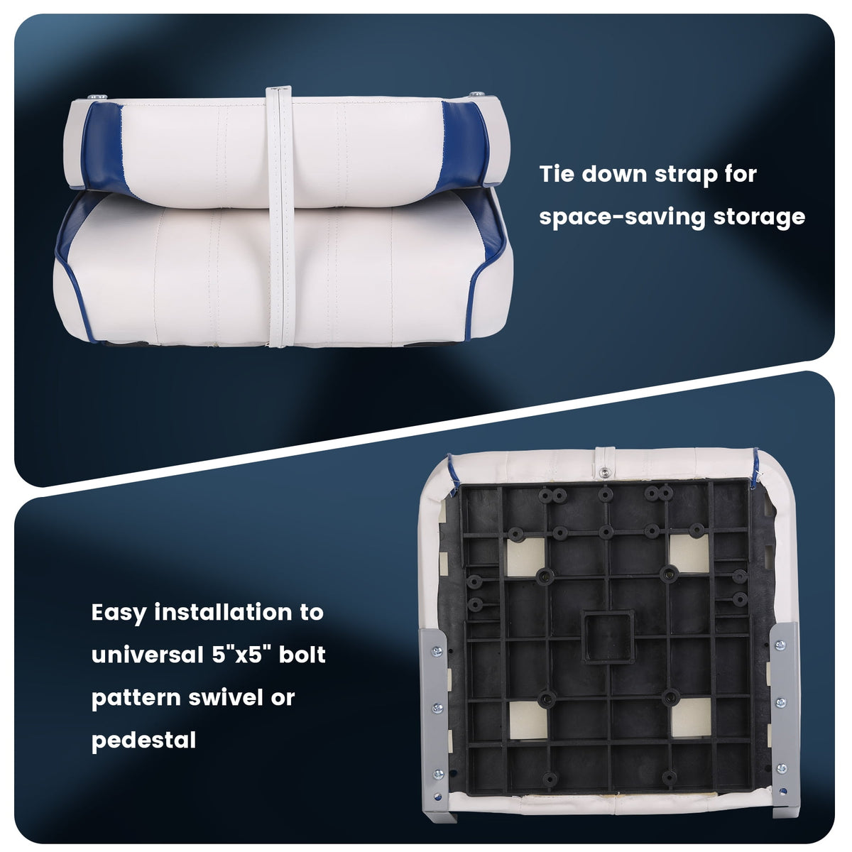 Garvee Low Back Folding Boat Seats, Marine Captain Chairs, 2 Count, Blue & White