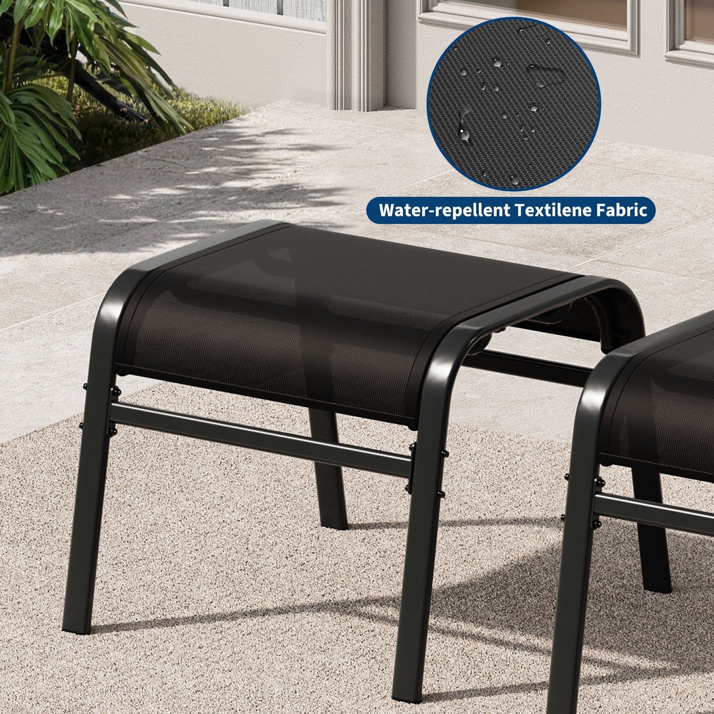 Garvee Stackable Outdoor Ottomans Set of 2,All-Weather Textilene Foot Stool with Metal Frame