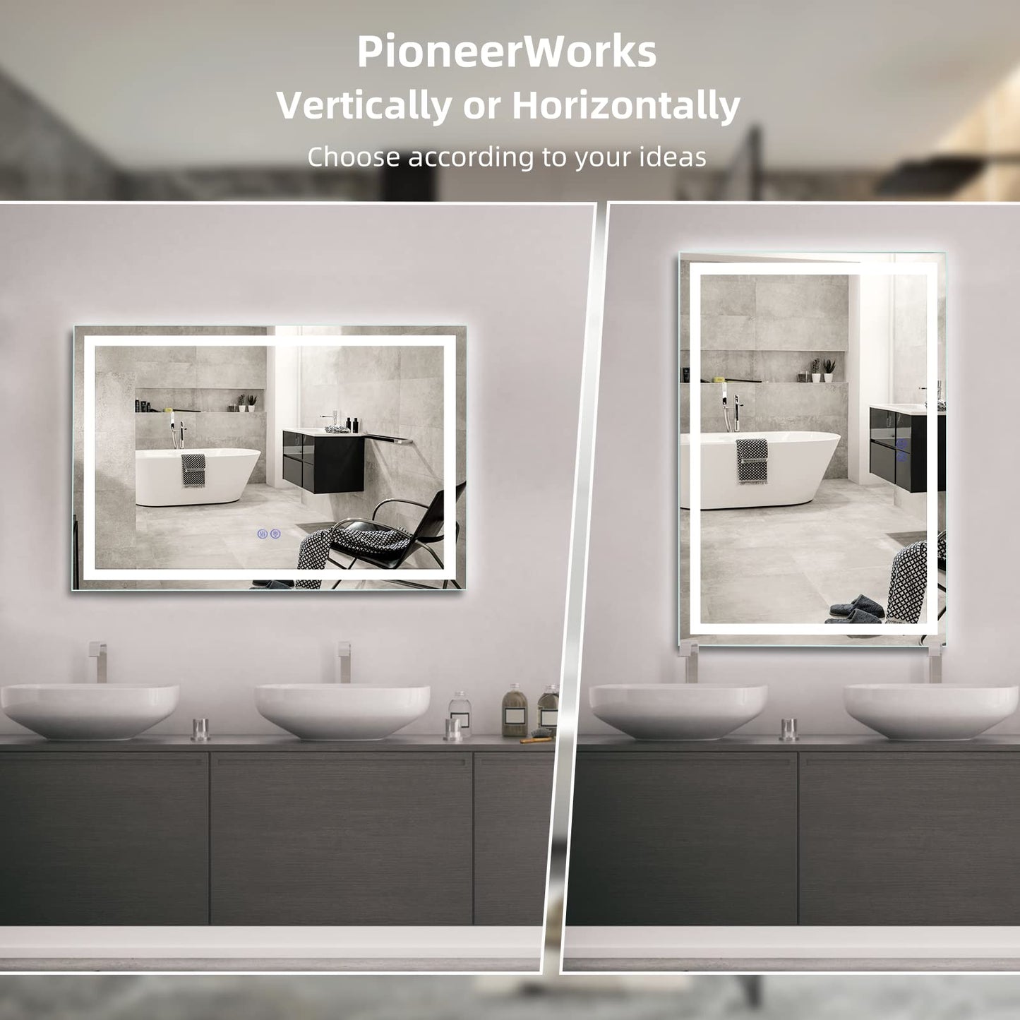 GARVEE LED Bathroom Mirror 24 x32  Large Dimmable Wall Mirrors Front Backlight Anti Fog Shatter-Proof