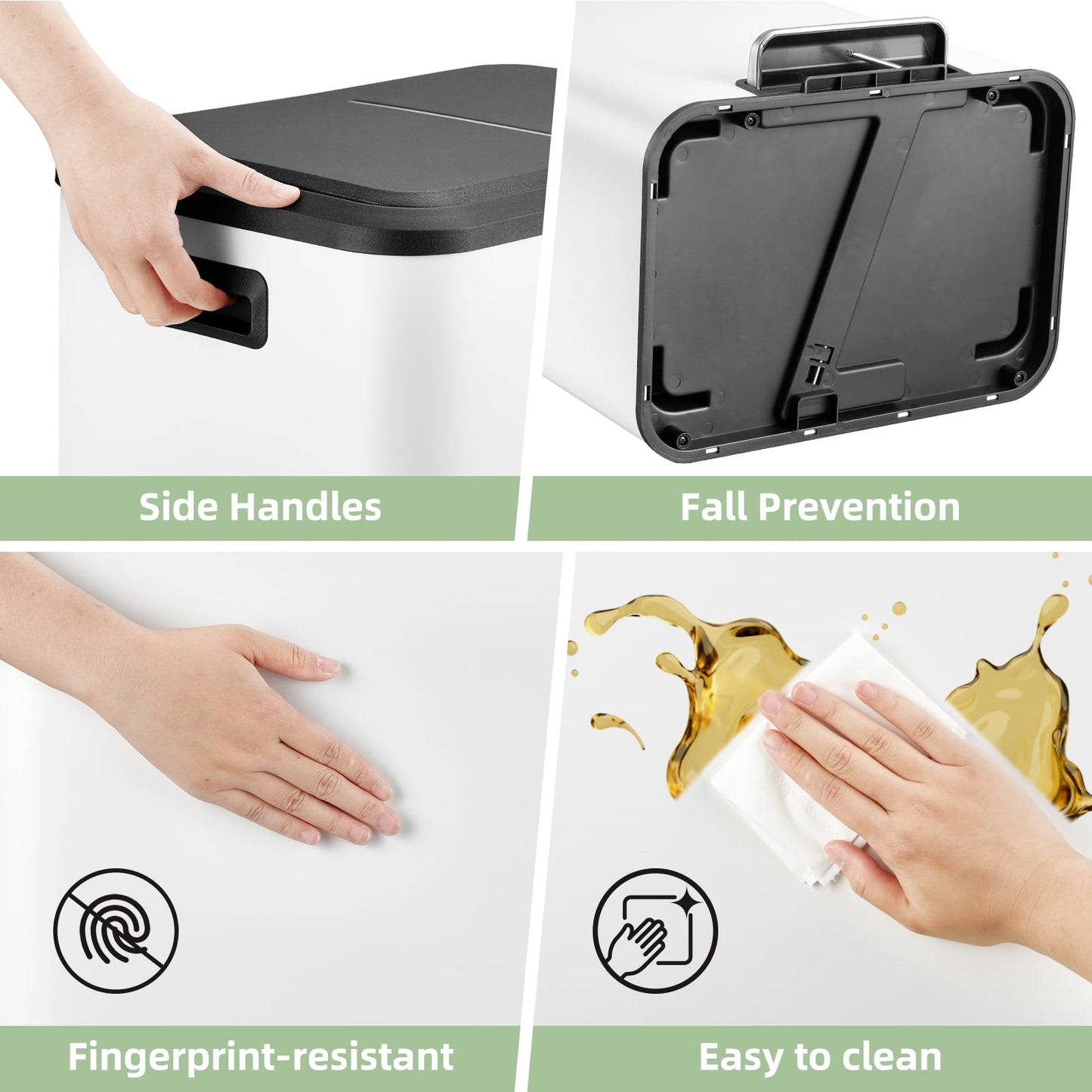 Goldensoil 7.93 Gallon Hands-Free Trash Can, Dual Compartment, with Soft-Close Lid, 2 Inner Buckets, White