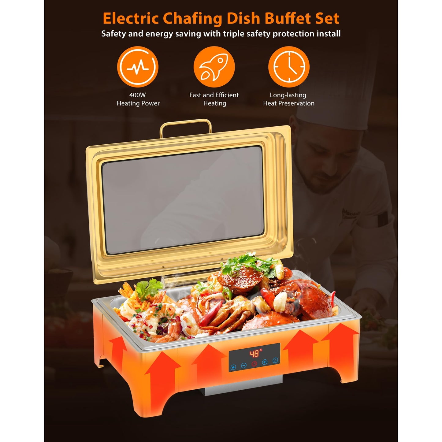 Garvee 400W Electric Hot Pot Chafing Dish Set, 9 Qt, 1 Full Size Chafing Server Dish and Glass Window