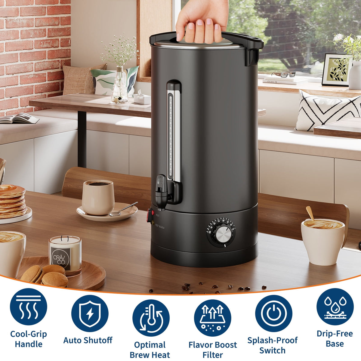 Garvee Stainless Steel Commercial Coffee Urn, Hot Water Dispenser, Black