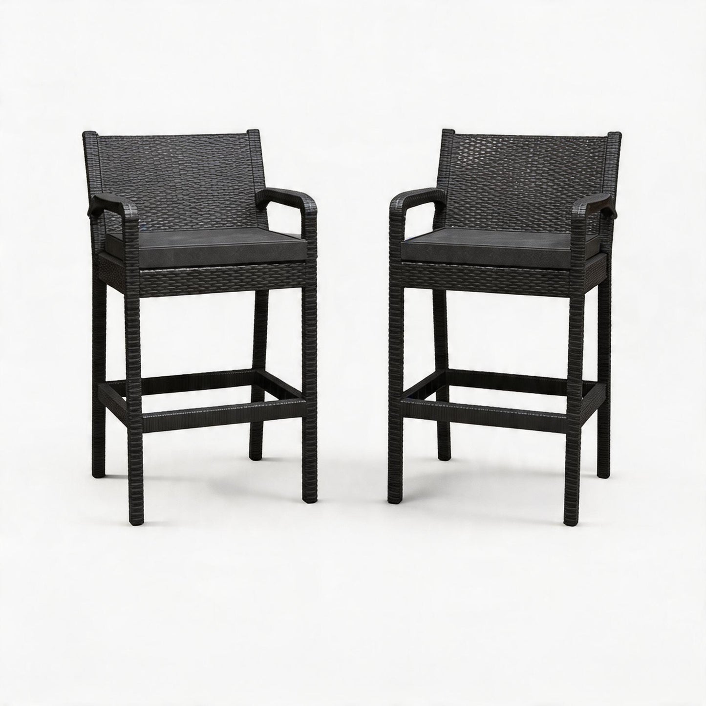 Garvee Patio Bar Stools Wicker Barstools, Set of 2, with Footrest & Armrest, 24.7 x 17.24 x 44.5"