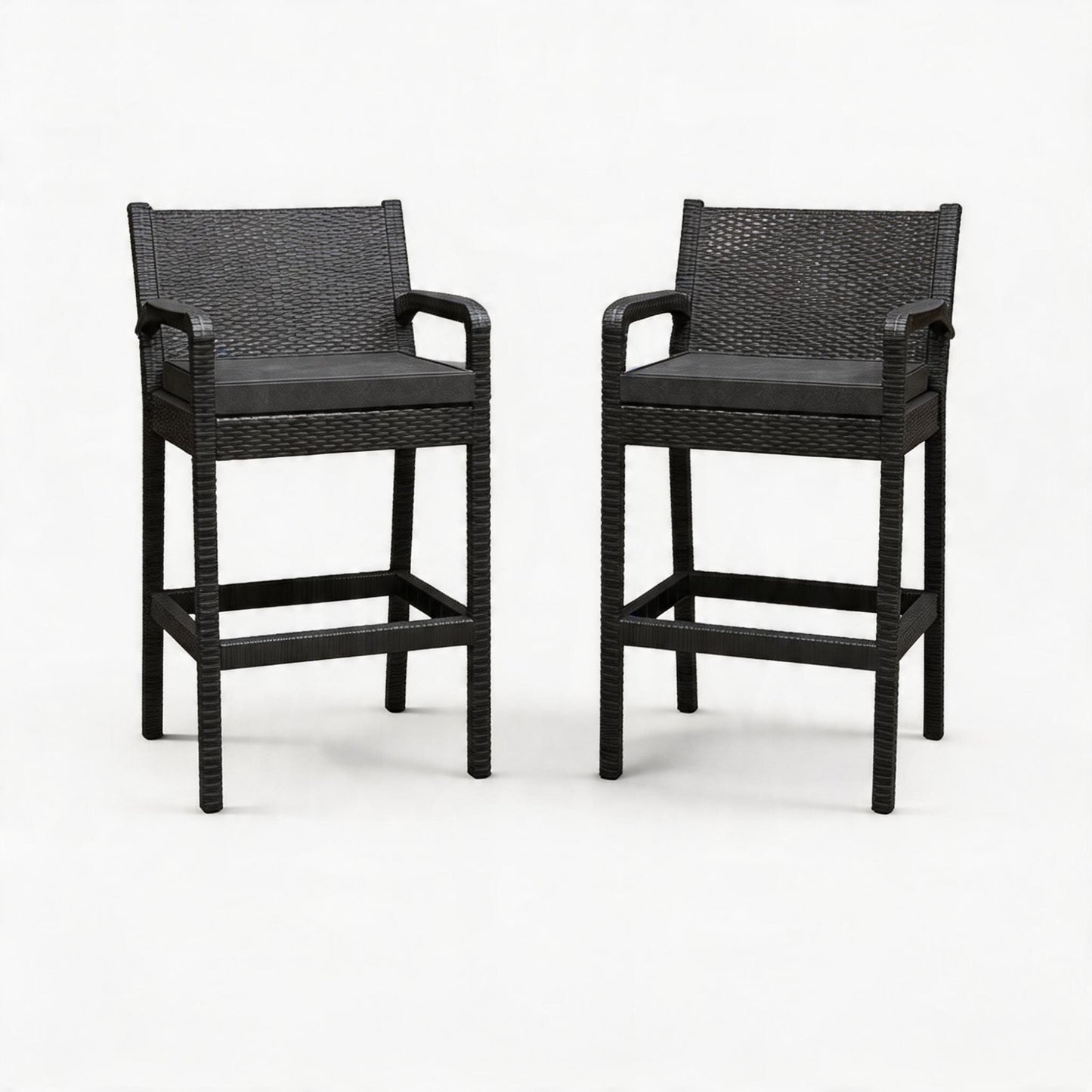 Garvee Patio Bar Stools Wicker Barstools, Set of 2, with Footrest & Armrest, 24.7 x 17.24 x 44.5"