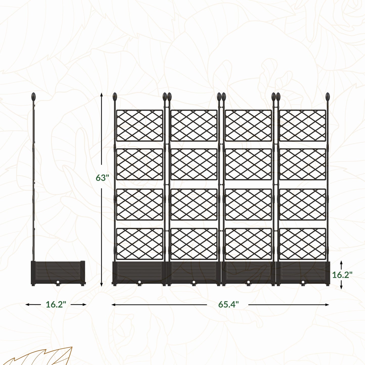 Garvee Planter Boxes Set with Trellises, Black