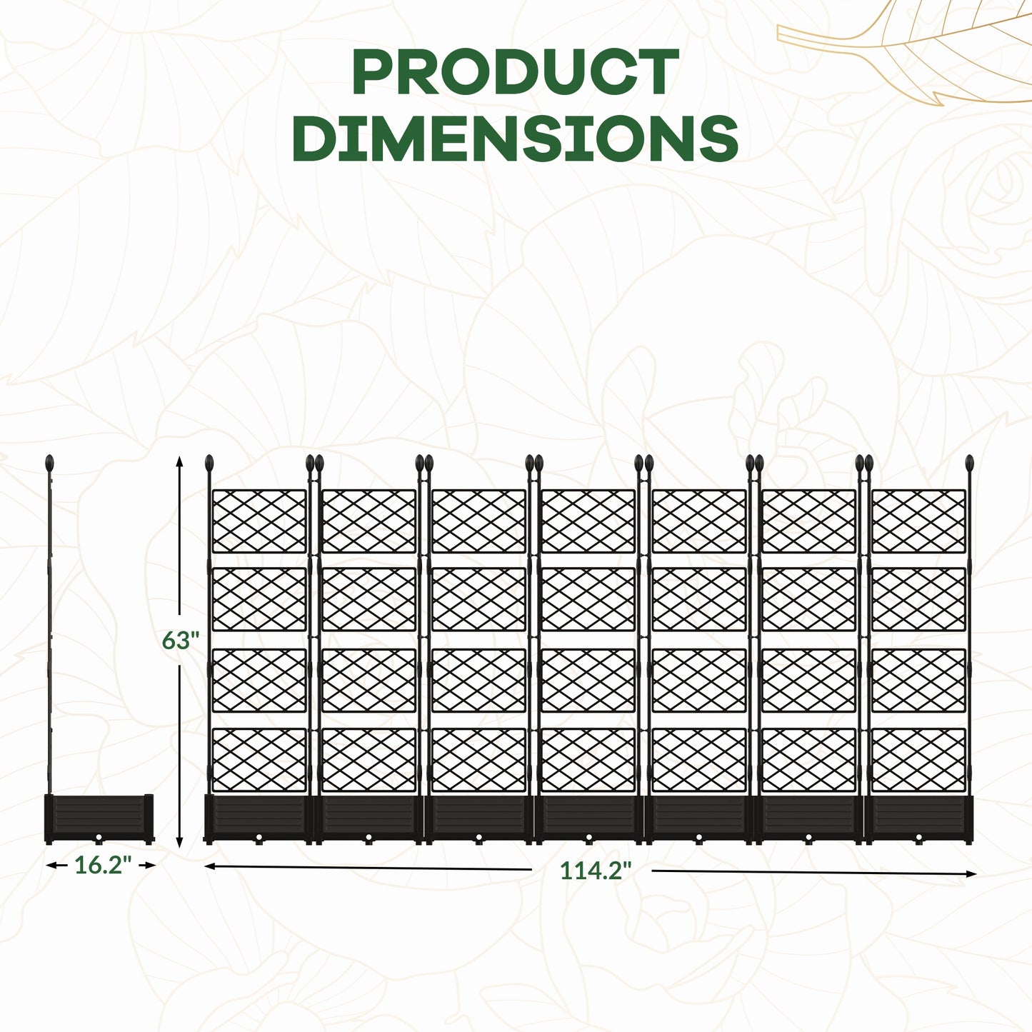 Garvee Garden Bed Box with Trellis, 115.74 x 16.2 x 62.99 inch, Black