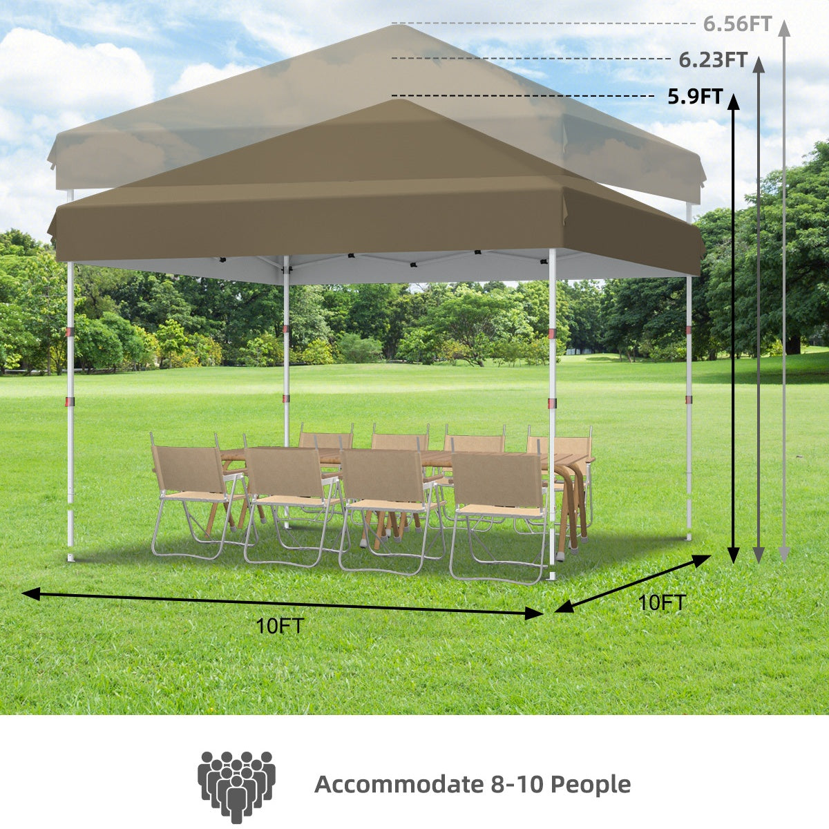 Garvee 10 x 10 Ft Pop-up Canopy, One Button Push Setup, Heavy Duty, Portable Roller Bag