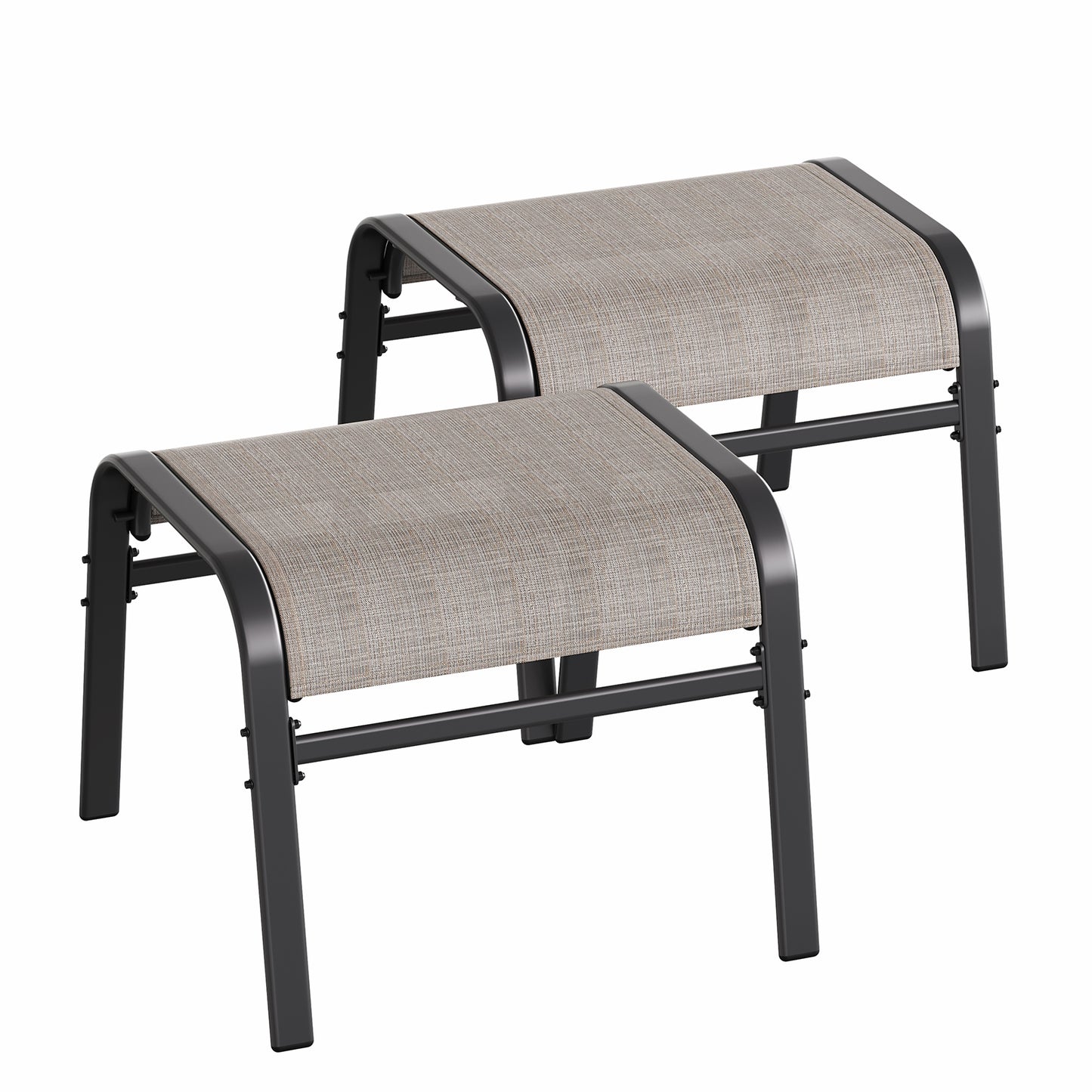 Garvee Stackable Outdoor Ottomans Set of 2,All-Weather Textilene Foot Stool with Metal Frame