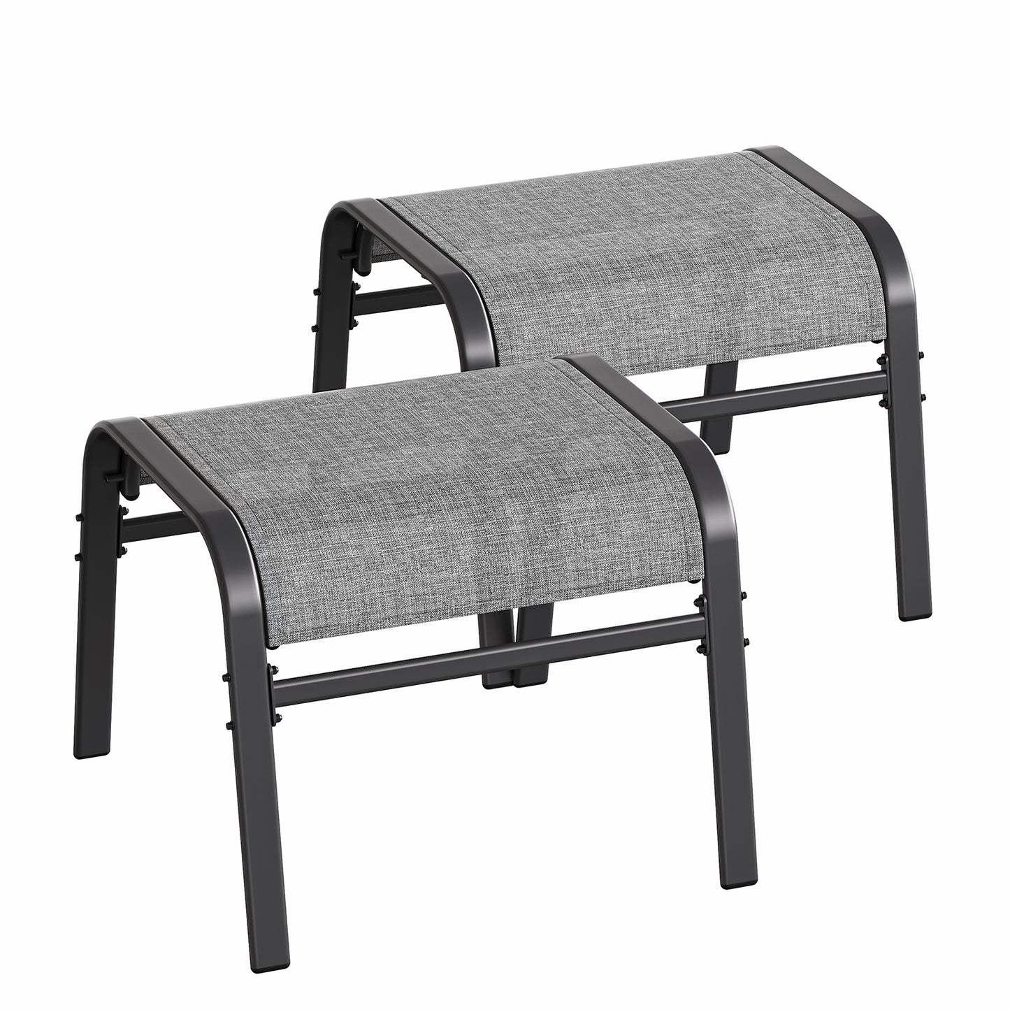 Garvee Stackable Outdoor Ottomans Set of 2,All-Weather Textilene Foot Stool with Metal Frame