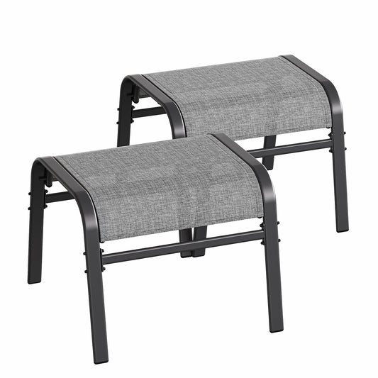 Garvee Stackable Outdoor Ottomans Set of 2,All-Weather Textilene Foot Stool with Metal Frame