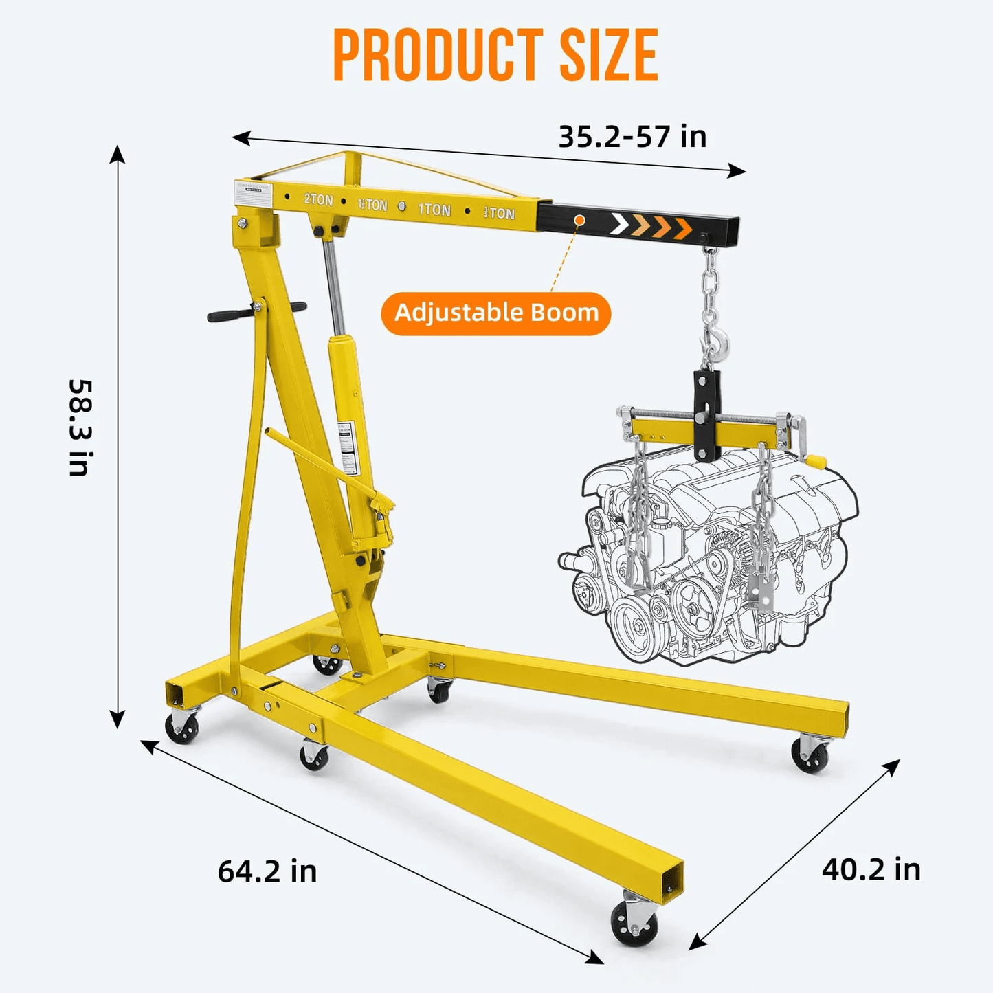 Garvee 2 Ton Folding Engine Hoist with Lever and 6 Casters, Heavy Duty, Yellow