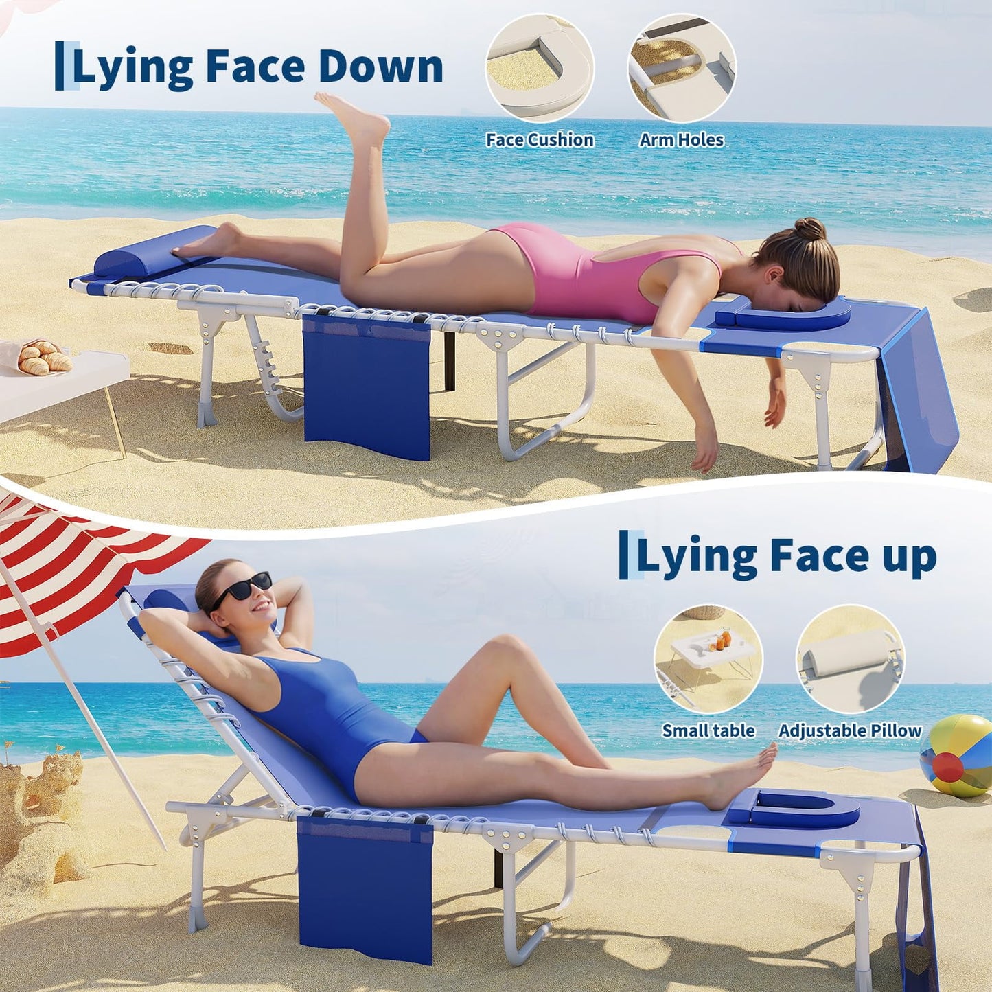 Garvee Sun Tanning Chair, Folding Chaise Lounge Chairs with Table