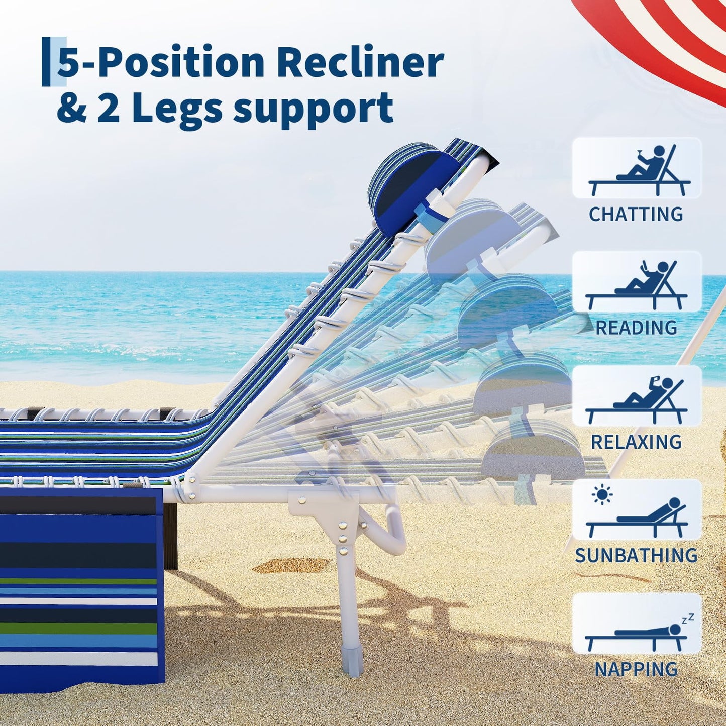 Garvee Sun Tanning Chair, Folding Chaise Lounge Chairs with Table