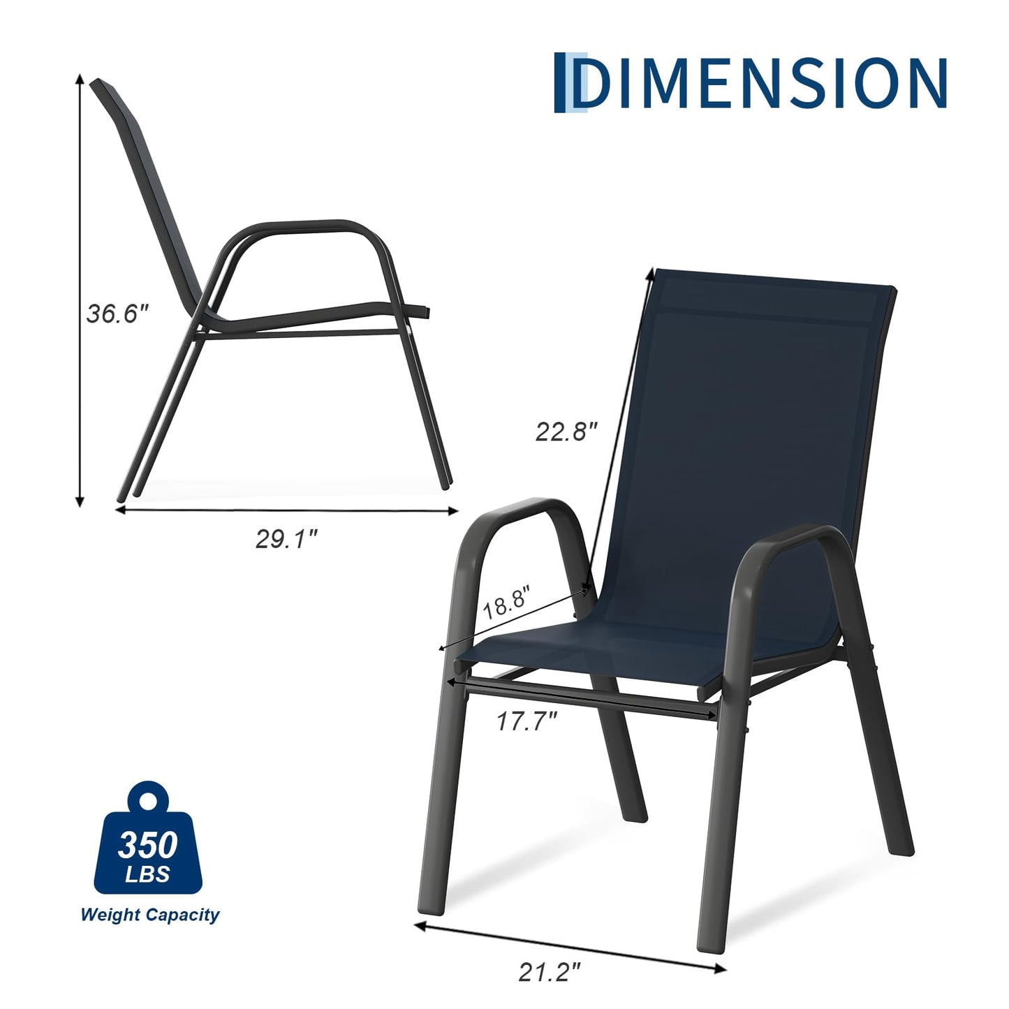 Garvee Stackable Patio Dining Chairs Set of 4, Metal and Textilene for Lawn Poolside