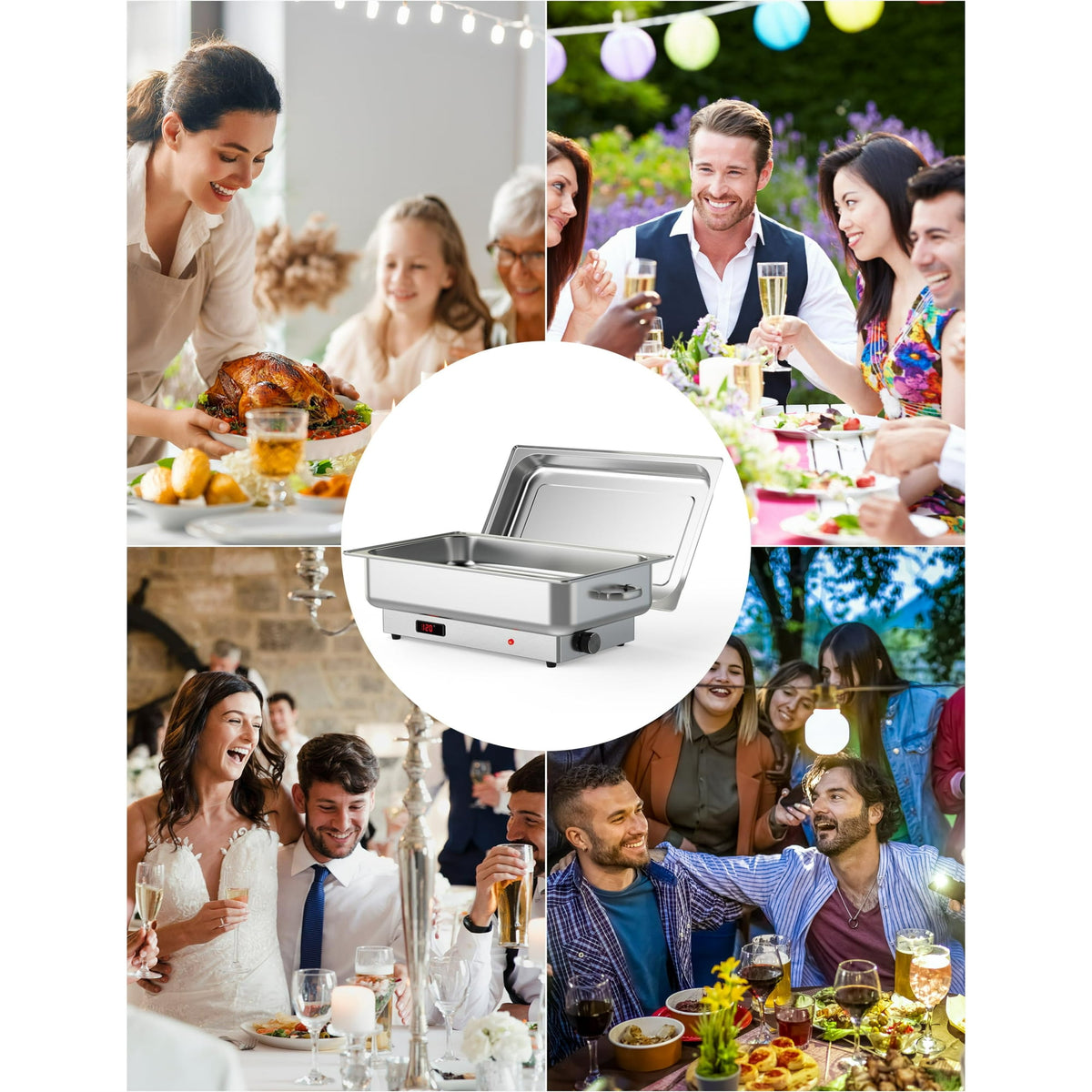 Garvee Electric Chafing Dish Buffet Set, 9 Qt, Stainless Steel, 2 Pack, Silver