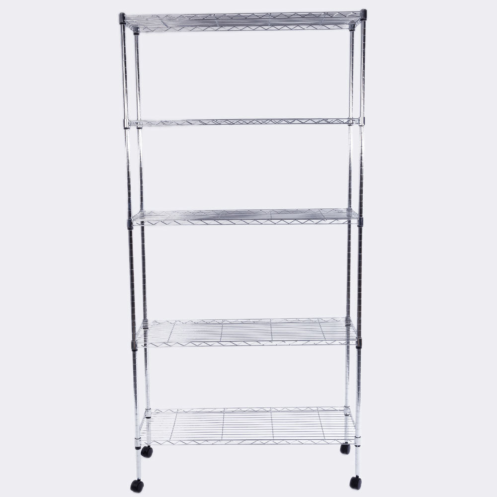 RONSHIN 5-Layer Iron Shelf with 1.5 inch  Smooth Wheels Chrome Plated Storage Rack Organizer