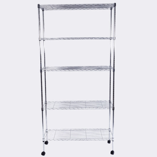 RONSHIN 5-Layer Iron Shelf with 1.5 inch  Smooth Wheels Chrome Plated Storage Rack Organizer