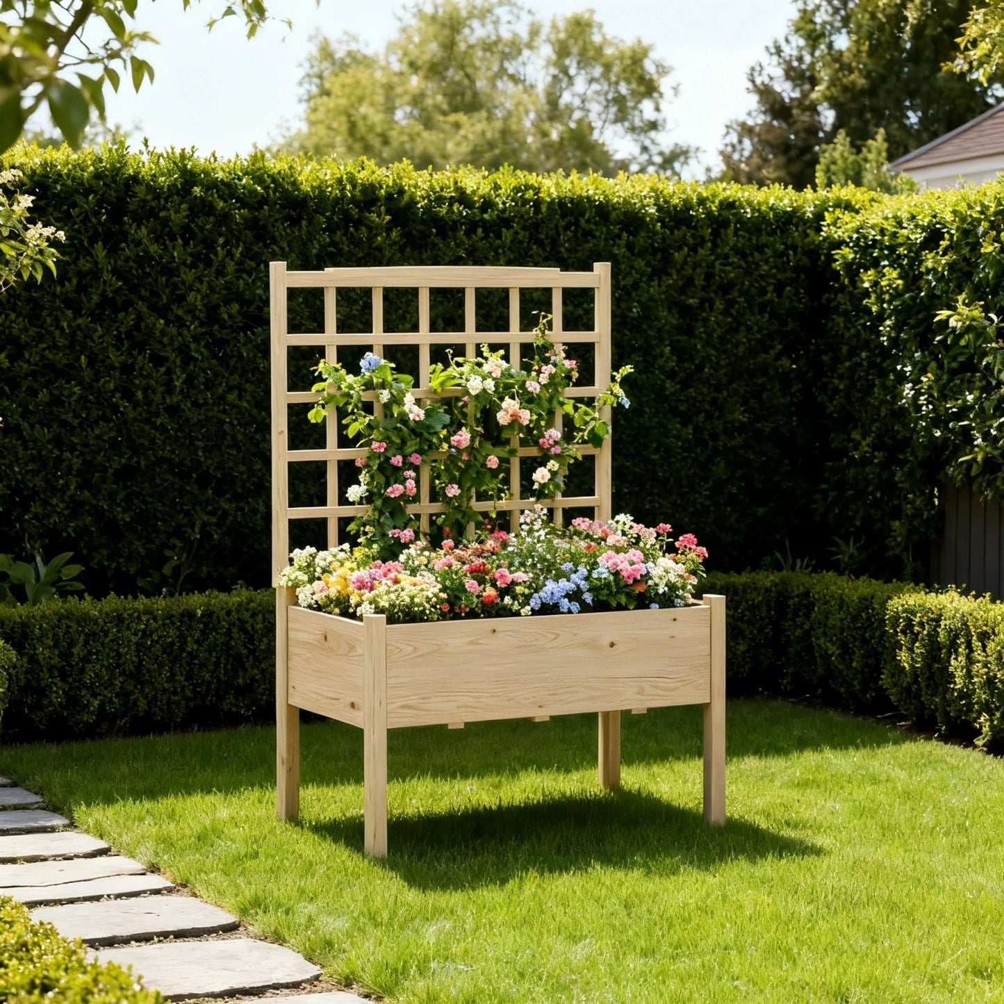 Garvee Wooden Planter Boxes with Trellis & Legs 46.46 x 23.23 x 65.36 inch, Oak