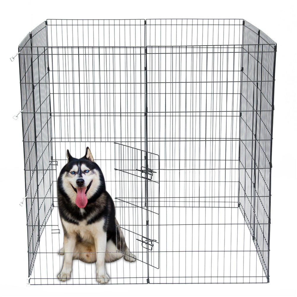 BEESCLOVER 48 inch  Basics Play Area Foldable Metal Pet Wire Fence 8 Pieces with Open Doors Black