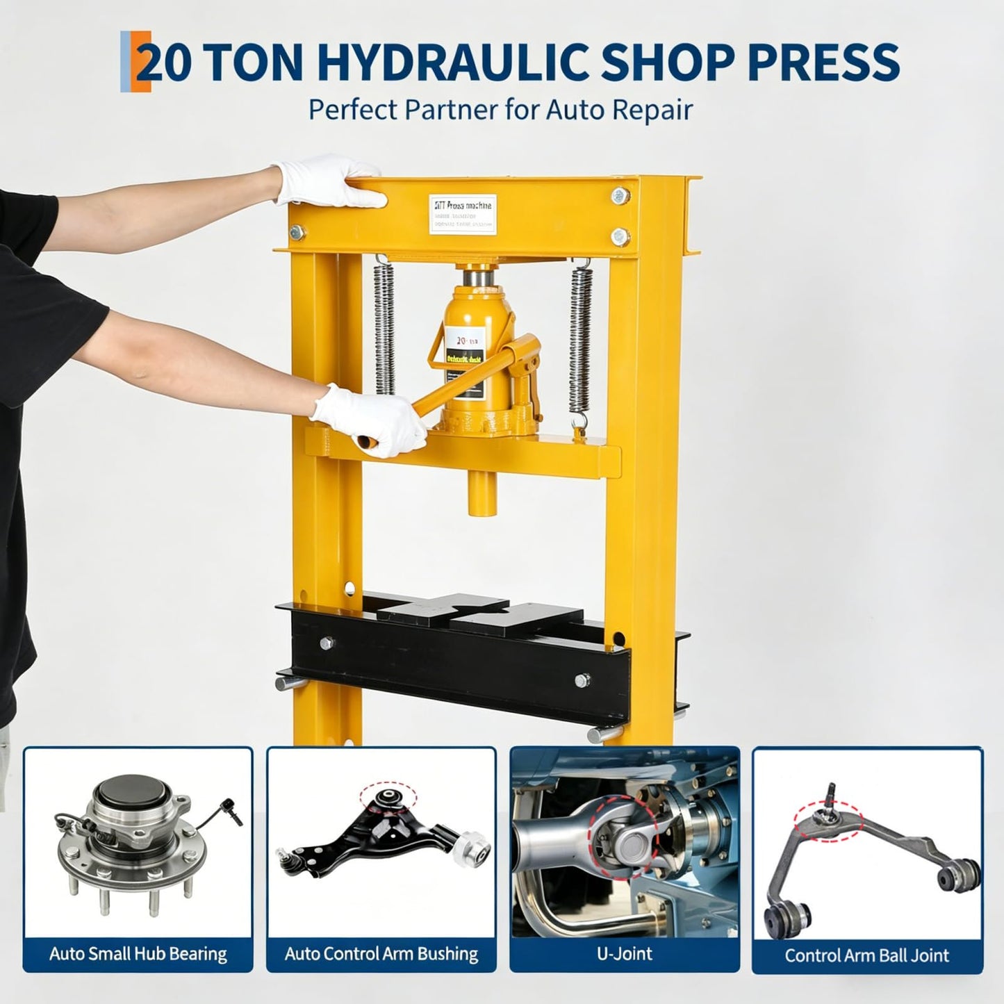 Garvee Hydraulic Shop Press, H-Frame Heavy Duty Steel, Yellow