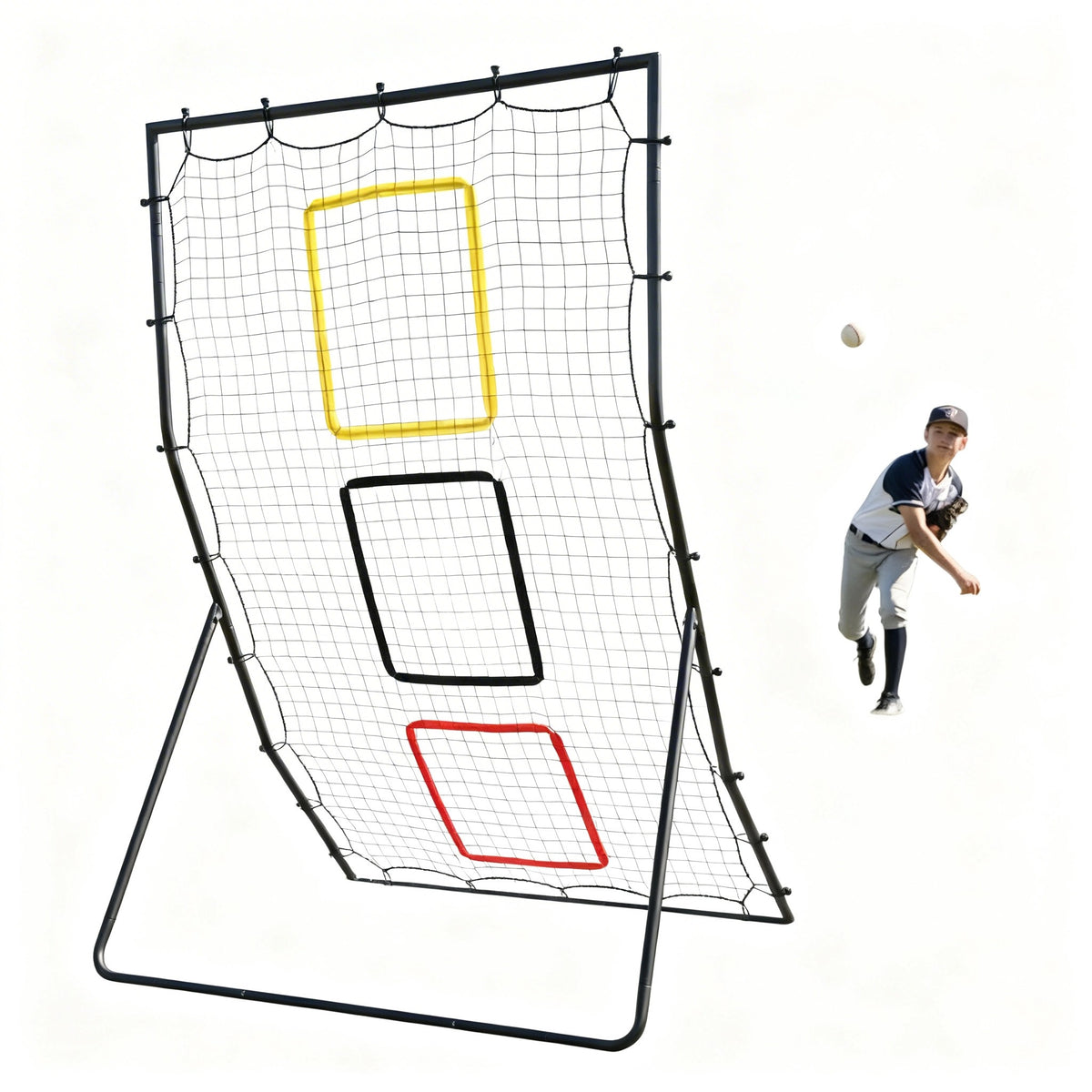 Riedhoff Pitch Back Net 6 x 4 ft, Pitching & Fielding Rebounder for Baseball & Softball, 3 Target Zones, Black