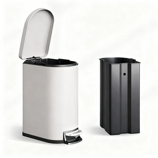 Garvee 2.6 Gallon Step-on Trash Bin with Lid, 12.6 x 7.32 x 15.28", for Bathroom, Light Gray