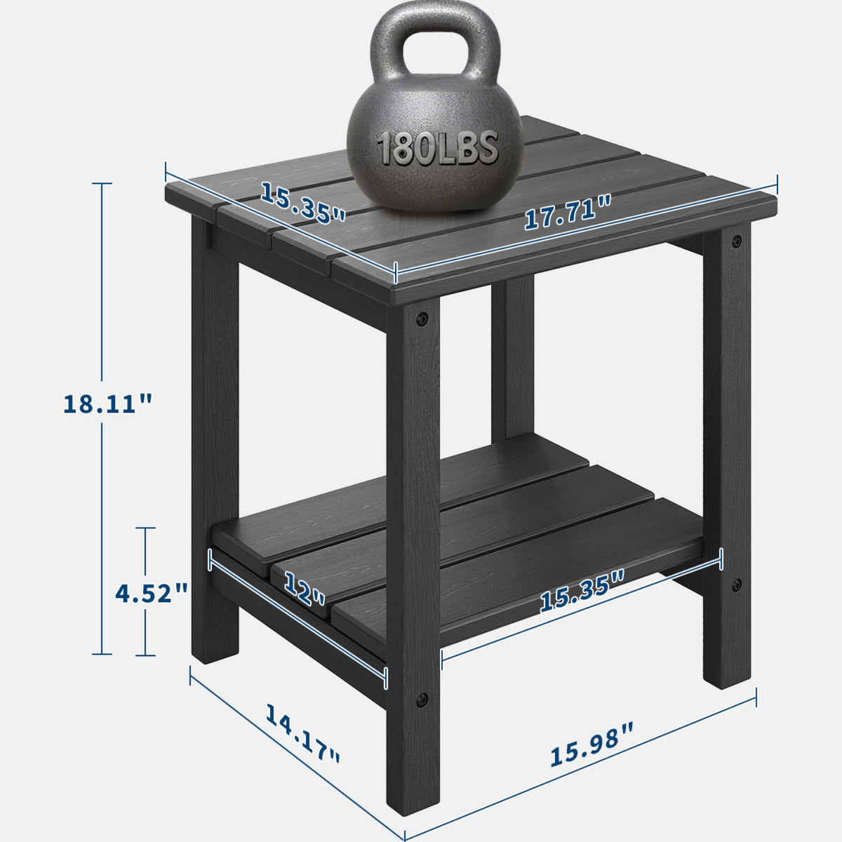 Riedhoff 2-Tiers Outdoor Side Table for Patio, 17.71" x 15.35"x 18.11", Weather Resistant
