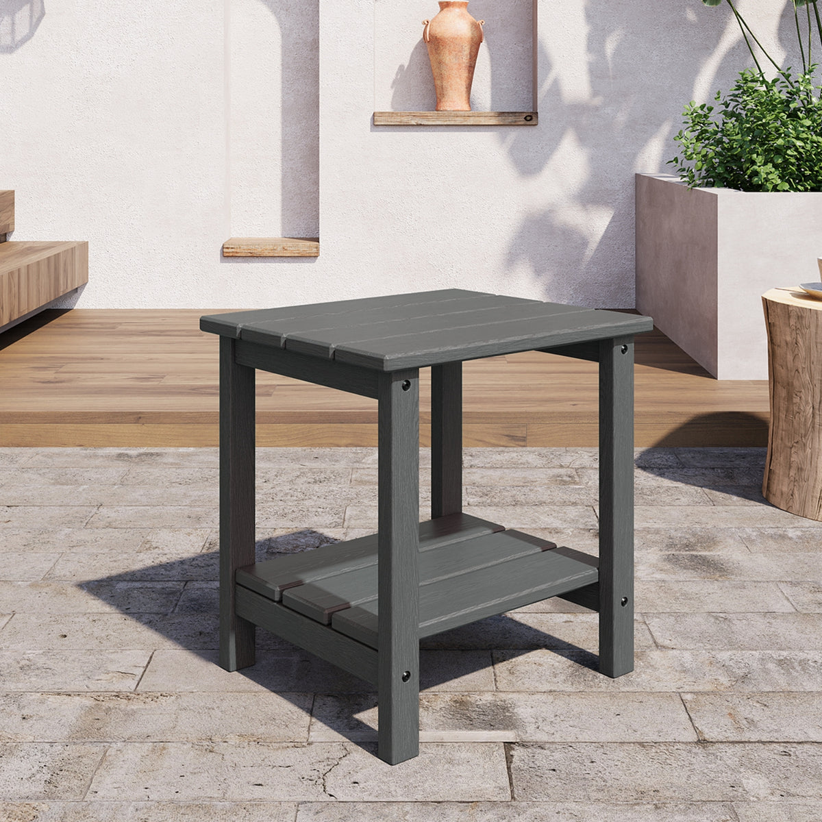 Riedhoff 2-Tiers Outdoor Side Table for Patio, 17.71" x 15.35"x 18.11", Weather Resistant