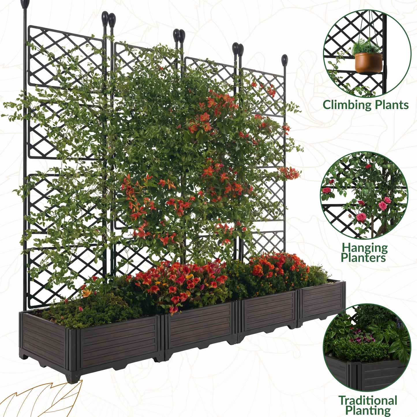 Riedhoff Planter Boxes Set with Trellises, 4 Planter Boxes & 4 Trellises, 65 x 16.2 x 62.99 inch