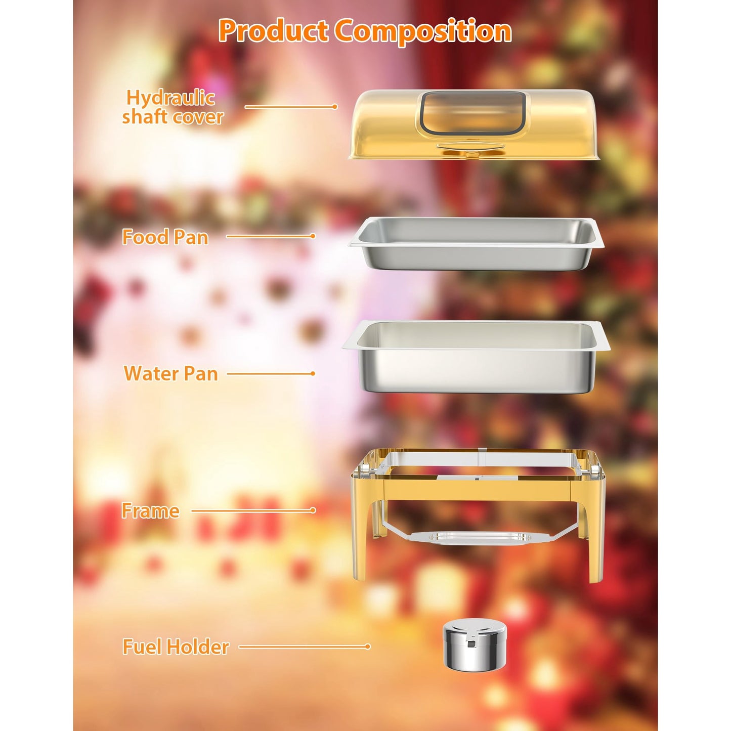 GARVEE Roll Top Chafing Dish Buffet Set, 9 QT Rectangular Catering Food Warmer, Golden