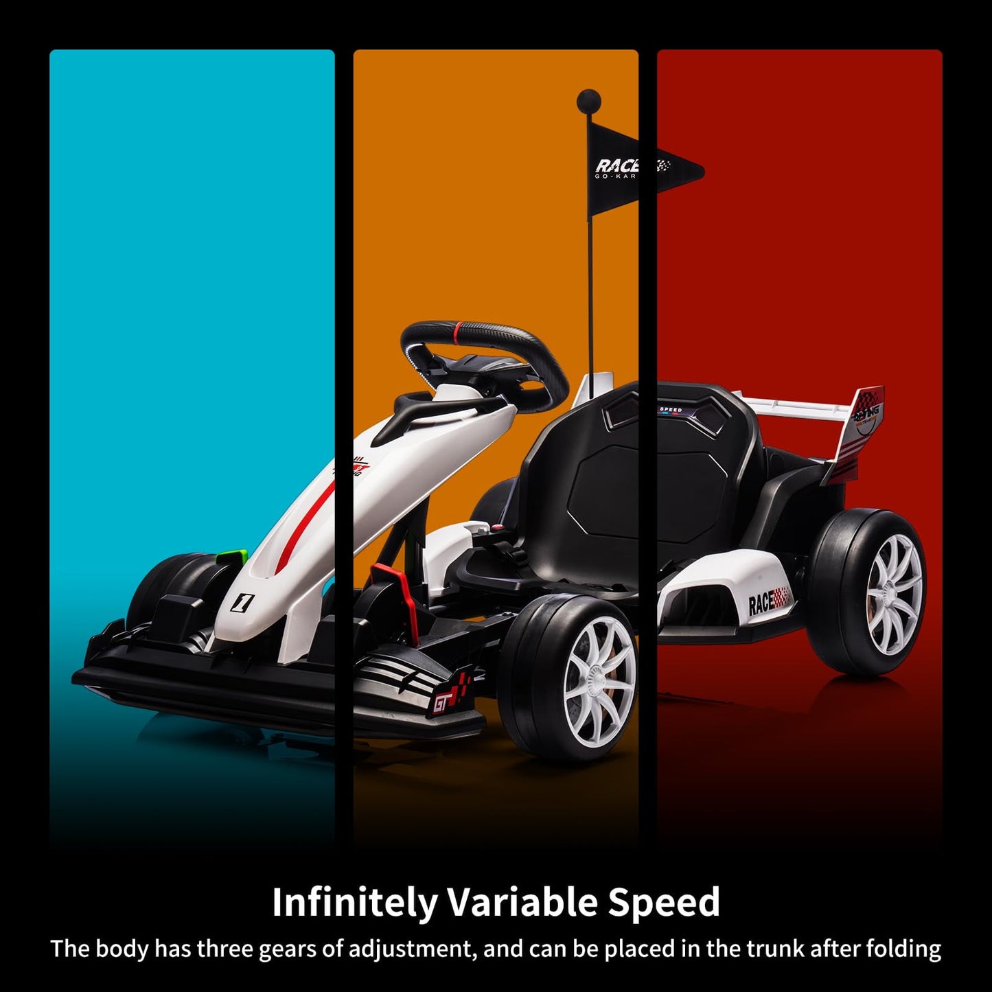 Goldensoil Electric Go Kart, 24V Ride On Toy Drifting Car, Height Range Adjustment 51"to75"