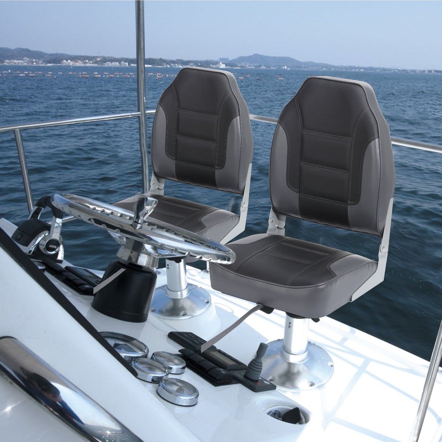Garvee Folding Boat Seats, High Back, 2 Pack, Thick Sponge Padding and Hinge
