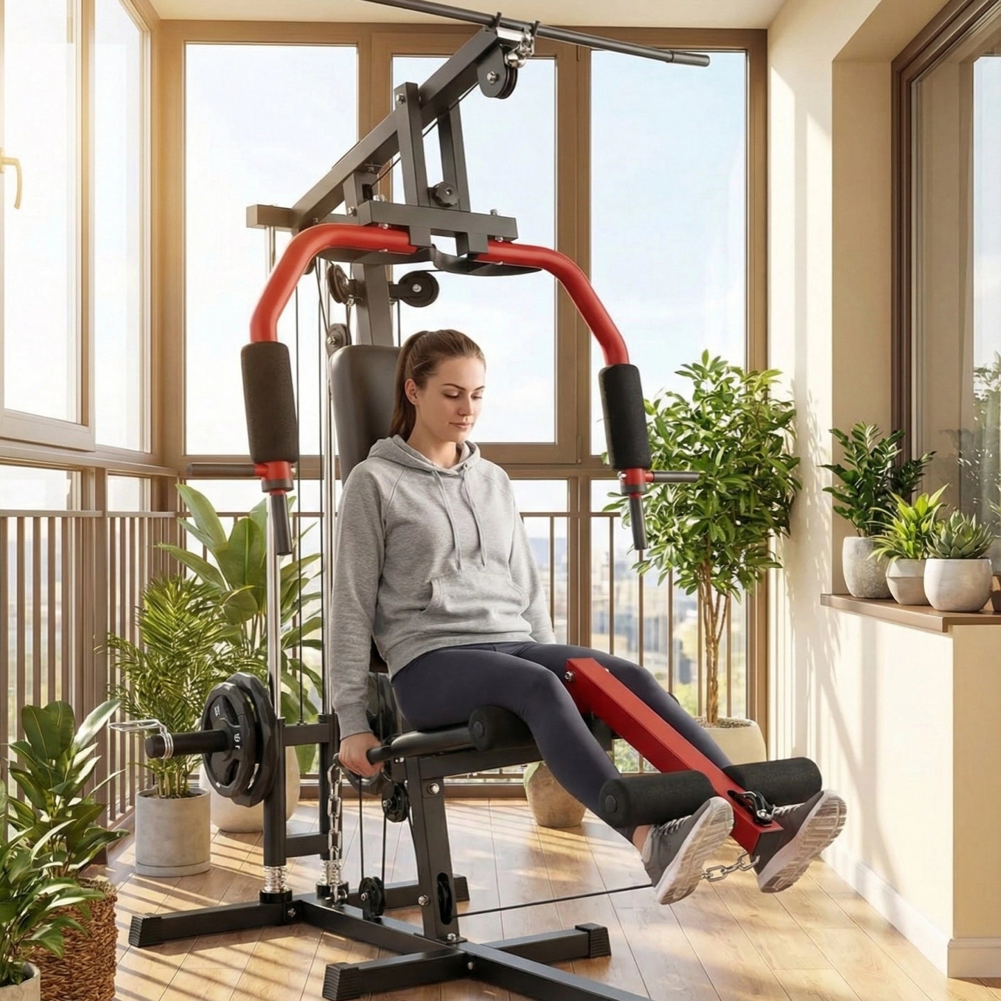 Riedhoff 400 ibs Home Gym Equipment System, All in One Full Body Exercise Station, Black & Red
