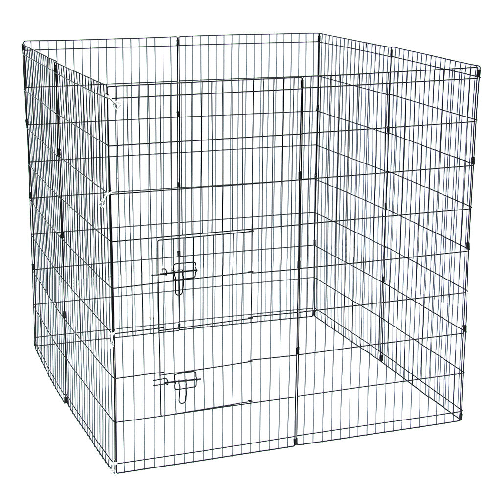 BEESCLOVER 48 inch  Basics Play Area Foldable Metal Pet Wire Fence 8 Pieces with Open Doors Black