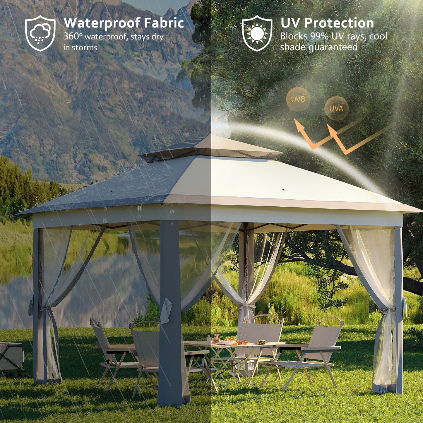 Garvee 10.82 x 10.82' Pop-Up Gazebo Tent, Adjustable Height with Mosquito Netting
