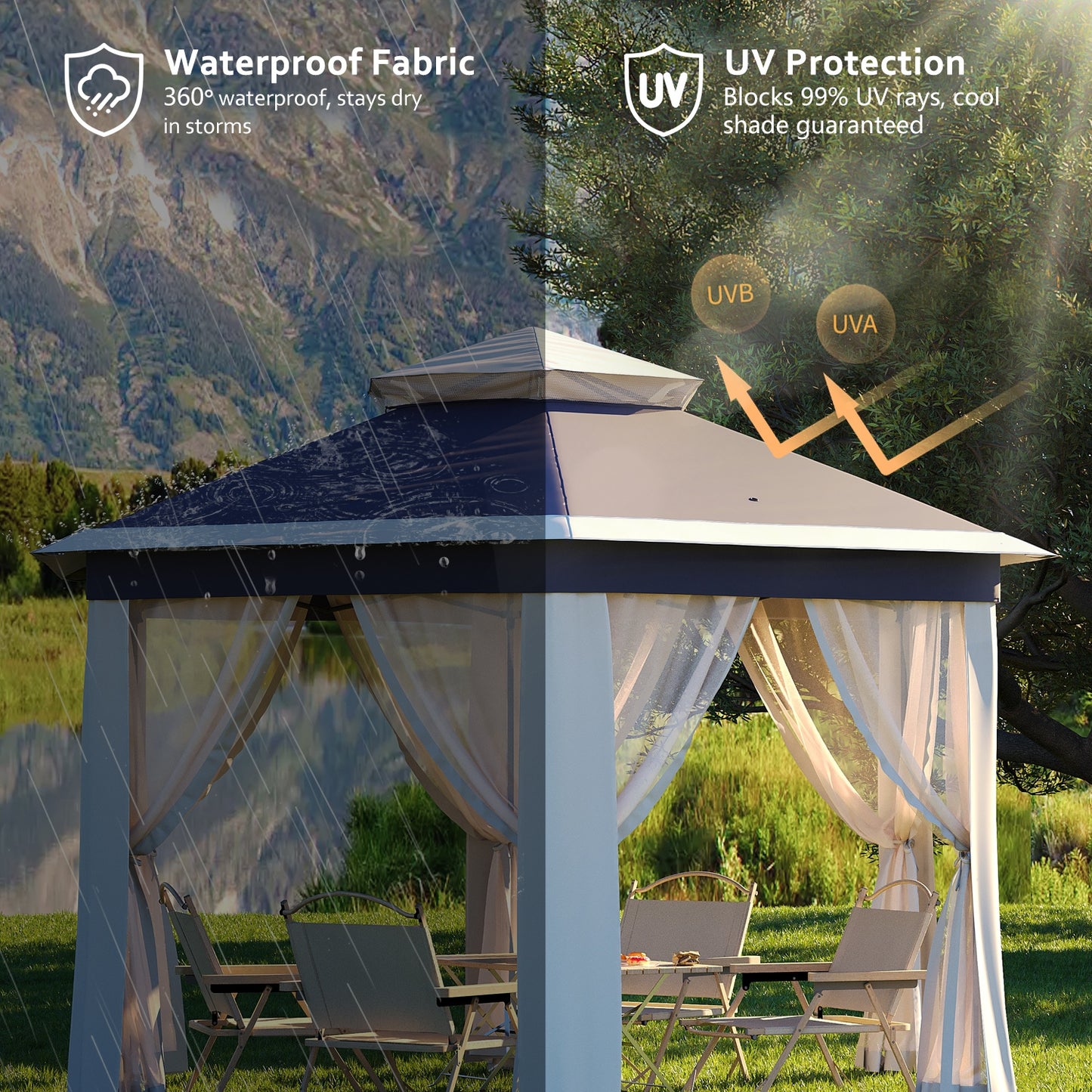 Garvee 79.5" Pop up Gazebo, Adjustable Height with Mosquito Net, Double-Layer