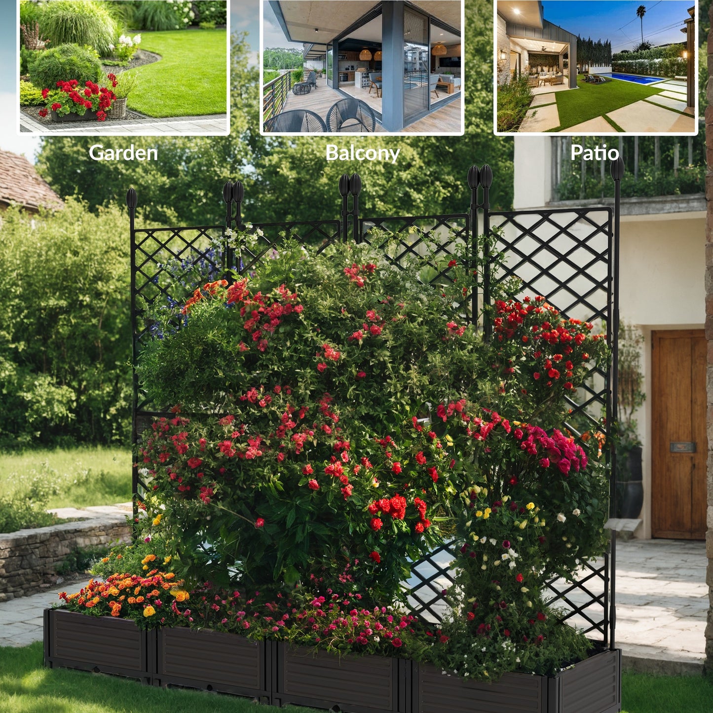 Riedhoff Planter Boxes Set with Trellises, 4 Planter Boxes & 4 Trellises, 65 x 16.2 x 62.99 inch