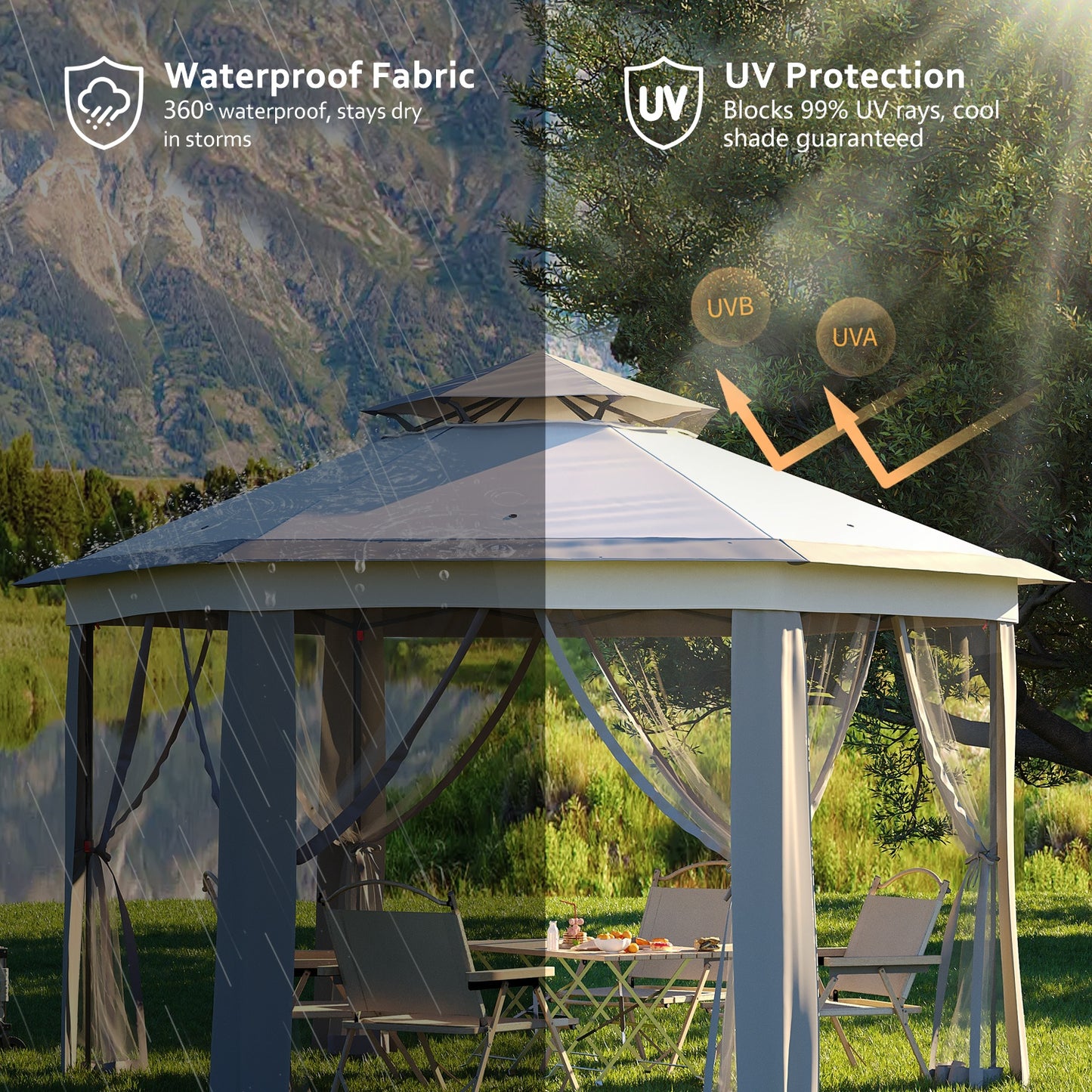 Garvee 79.5" Pop up Gazebo, Adjustable Height with Mosquito Net, Double-Layer
