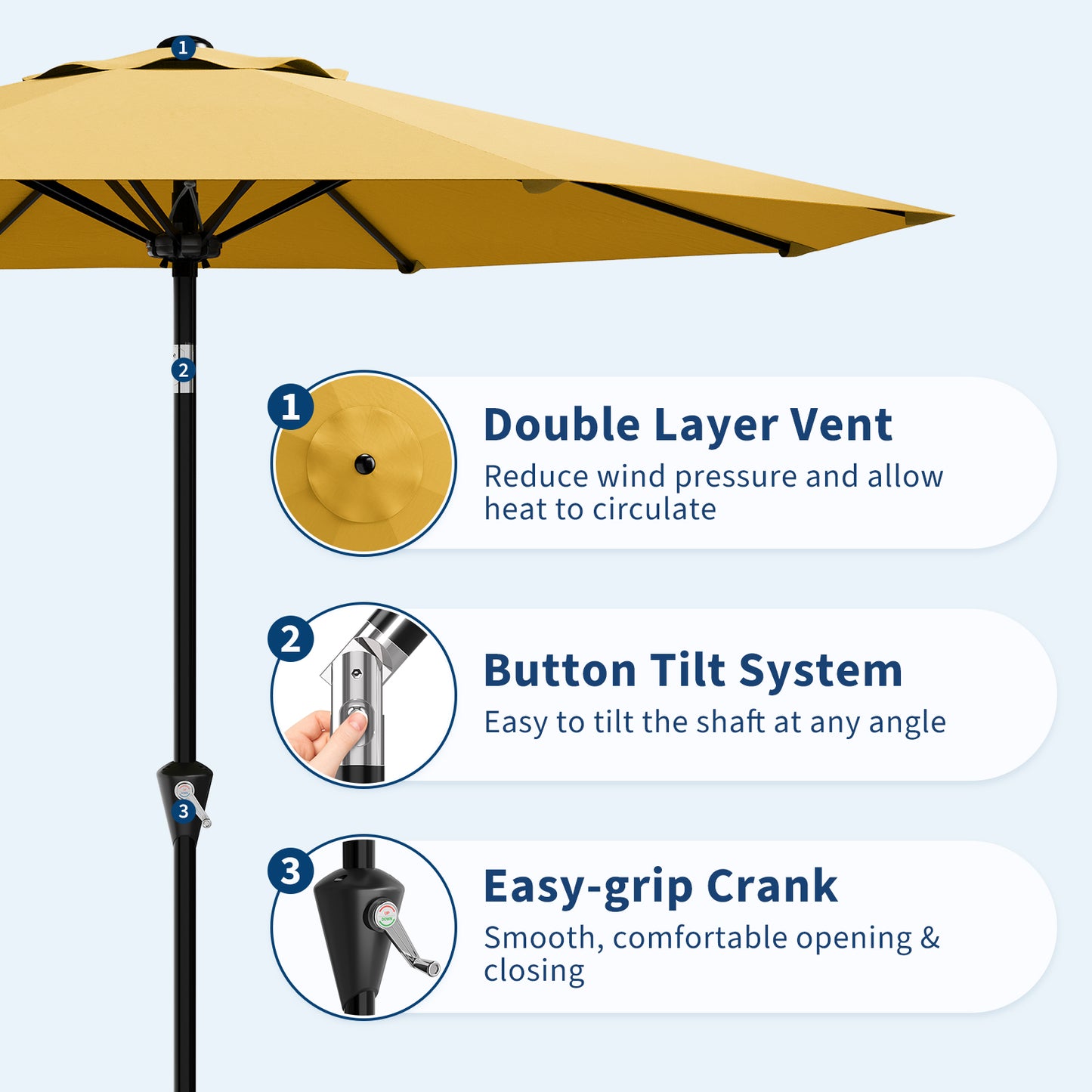 Garvee 10 feet Outdoor Patio Umbrella, with Push Button Tilt & 8 Sturdy Ribs