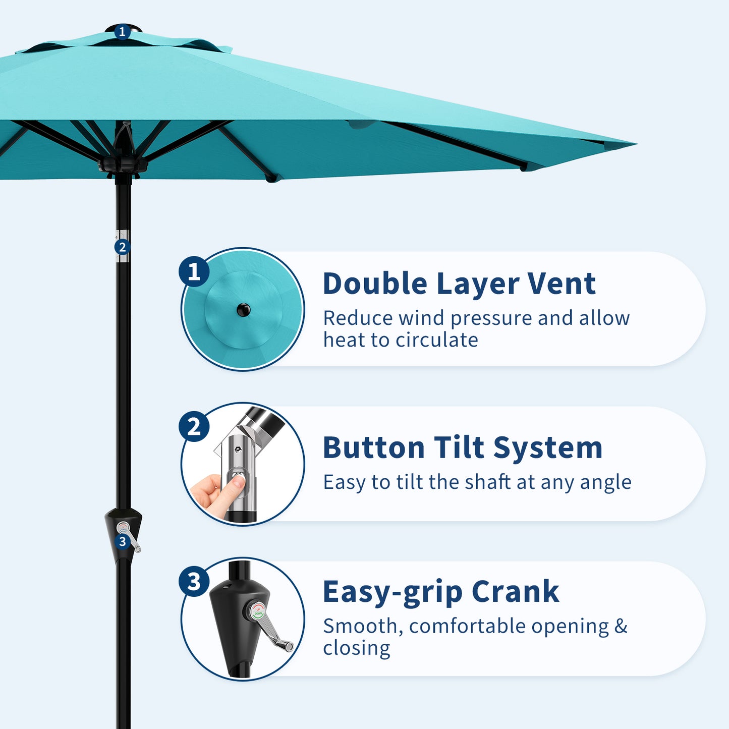 Garvee 9 feet Outdoor Patio Umbrella, with Push Button Tilt & 8 Sturdy Ribs