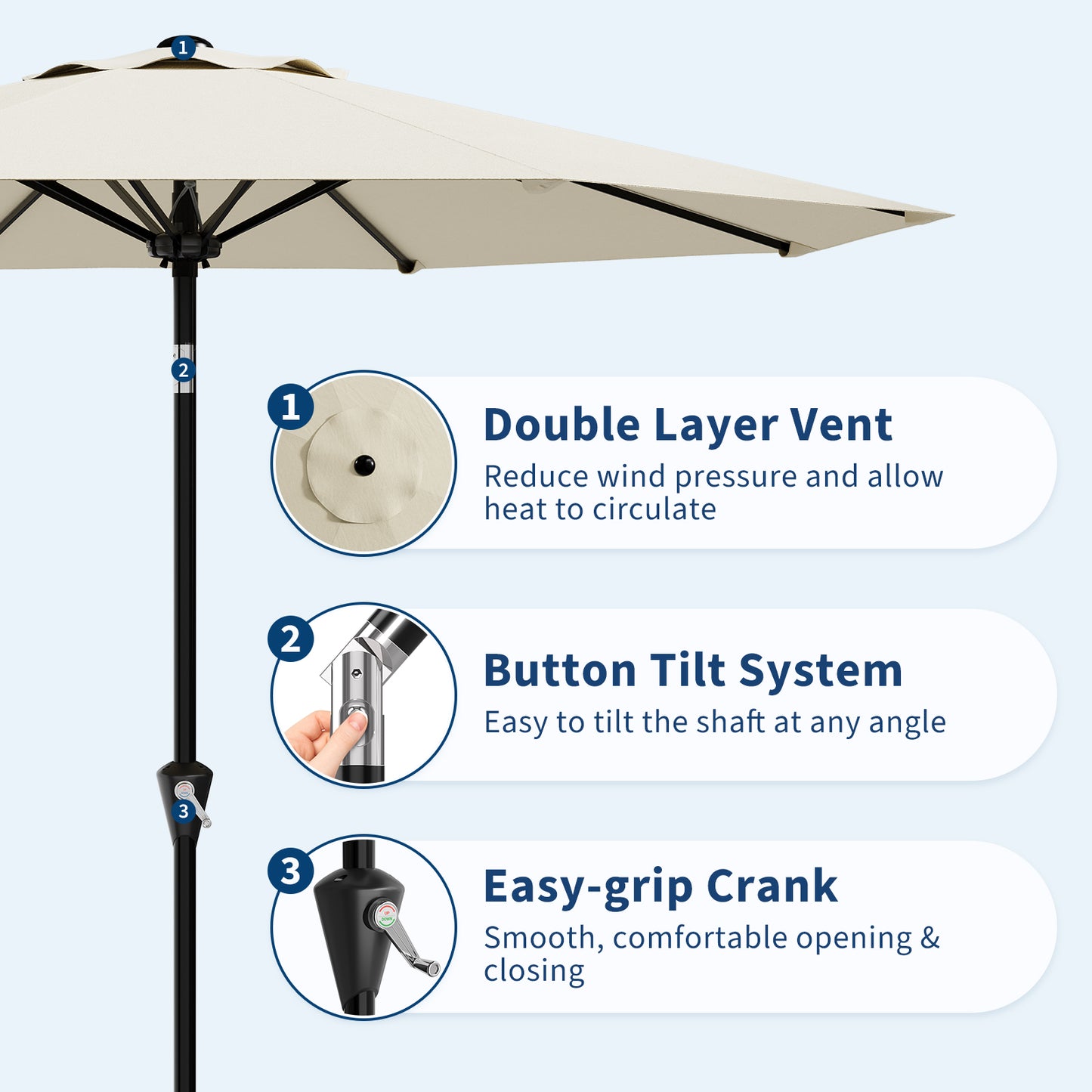 Garvee 10 feet Outdoor Patio Umbrella, with Push Button Tilt & 8 Sturdy Ribs