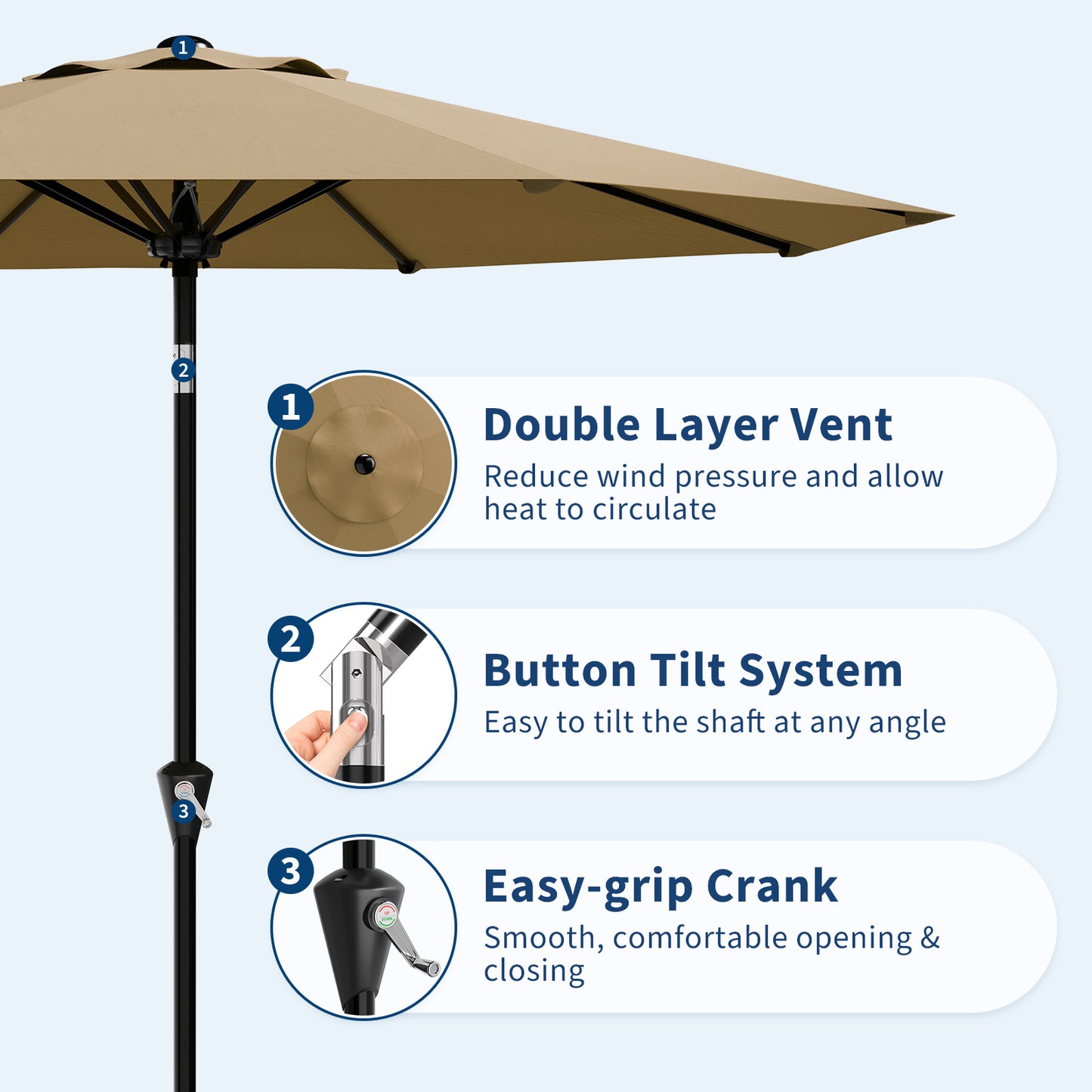 Garvee 9 feet Outdoor Patio Umbrella, with Push Button Tilt & 8 Sturdy Ribs