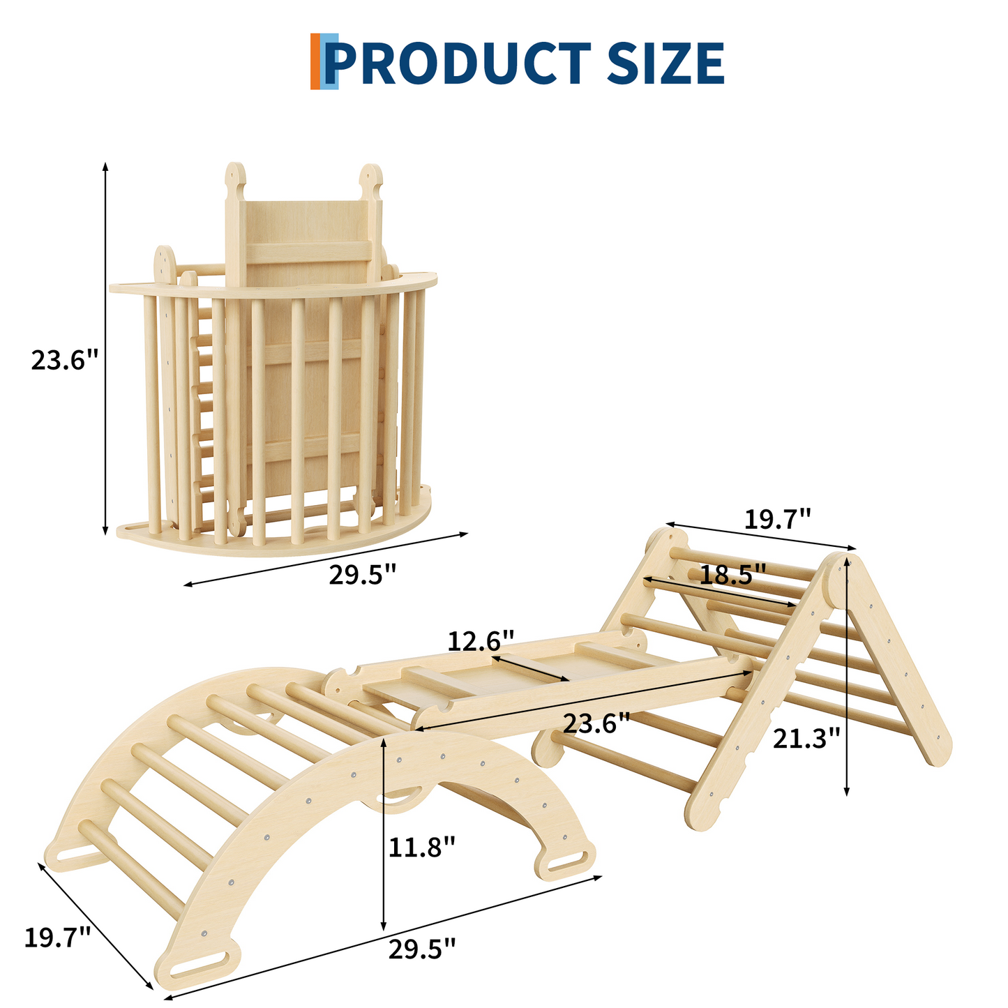 Garvee Pikler Triangle Set, 3-in-1 Toddler Climbing Toys, with Ramp Arch Ladder, Oak