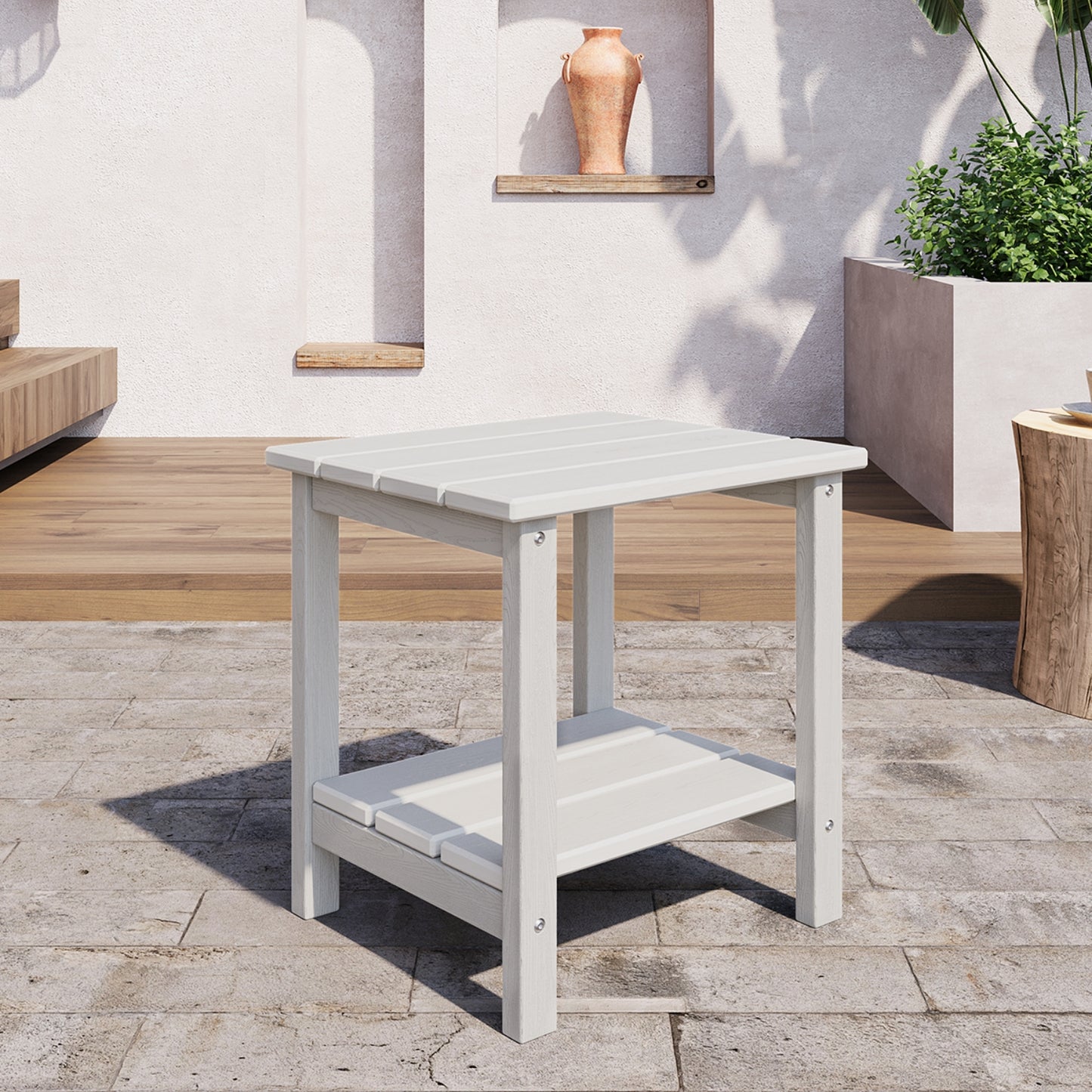 Garvee 2-Tier HDPE All Weather Adirondack Outdoor Side Table, 17.71" x 15.35" x 18.11"