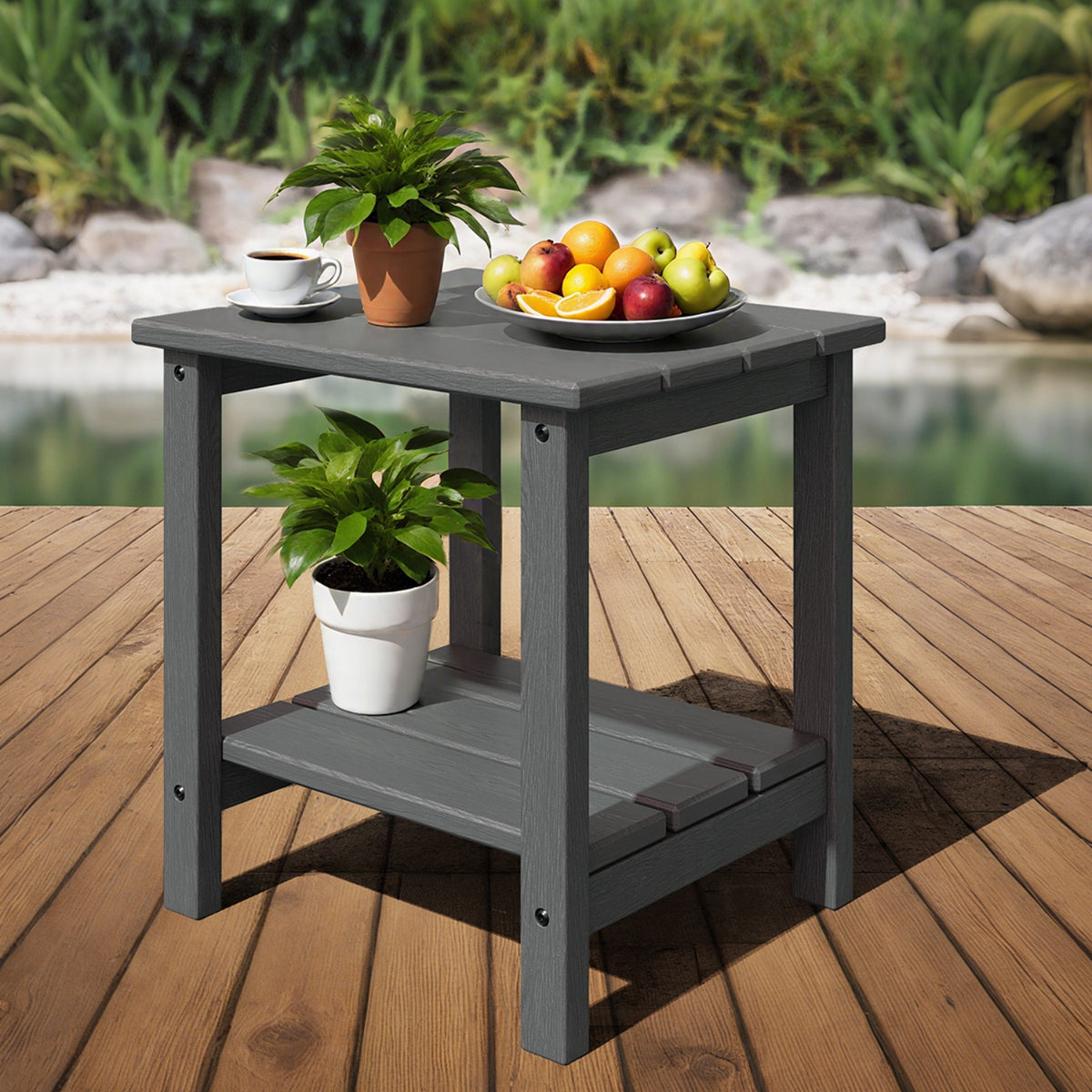 Riedhoff 2-Tiers Outdoor Side Table for Patio, 17.71" x 15.35"x 18.11", Weather Resistant