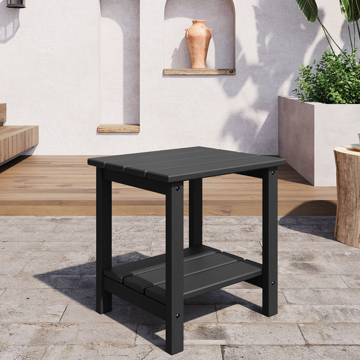 Riedhoff 2-Tiers Outdoor Side Table for Patio, 17.71" x 15.35"x 18.11", Weather Resistant