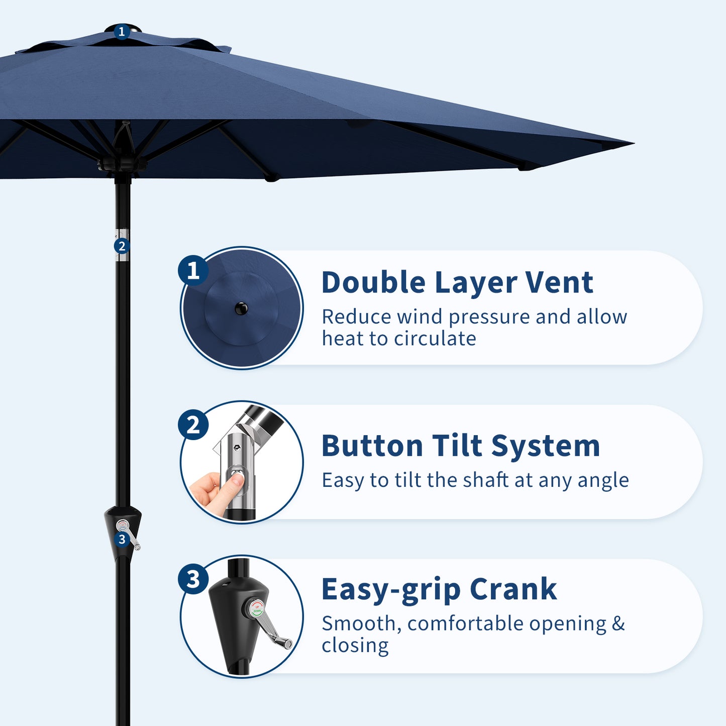 Garvee 9 feet Outdoor Patio Umbrella, with Push Button Tilt & 8 Sturdy Ribs